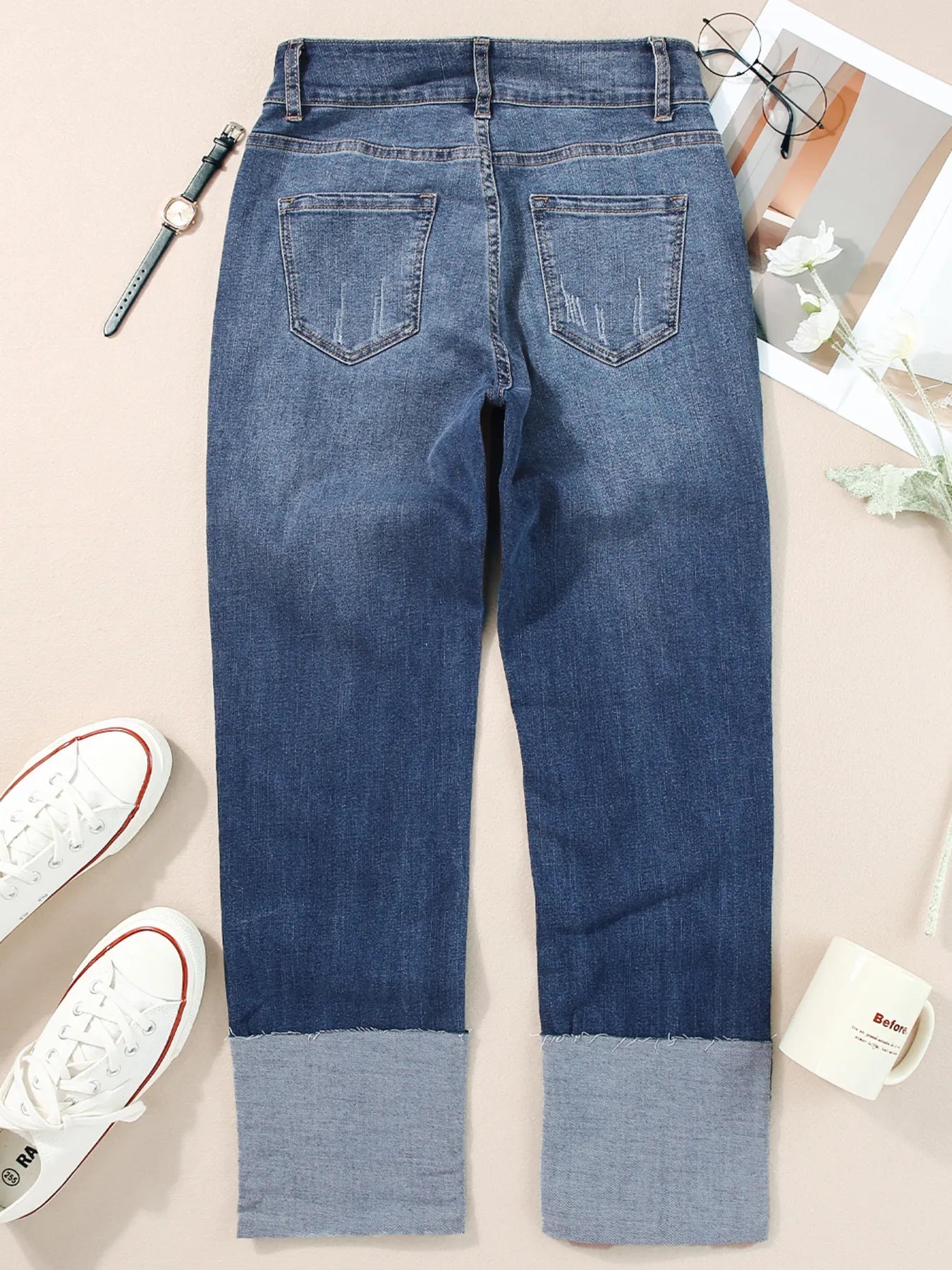 High Waist Distressed Straight Leg Jeans designed for comfort and style at Lookzlike