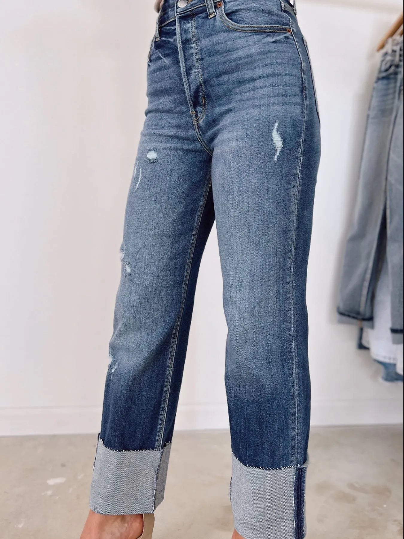 High Waist Distressed Straight Leg Jeans designed for comfort and style at Lookzlike