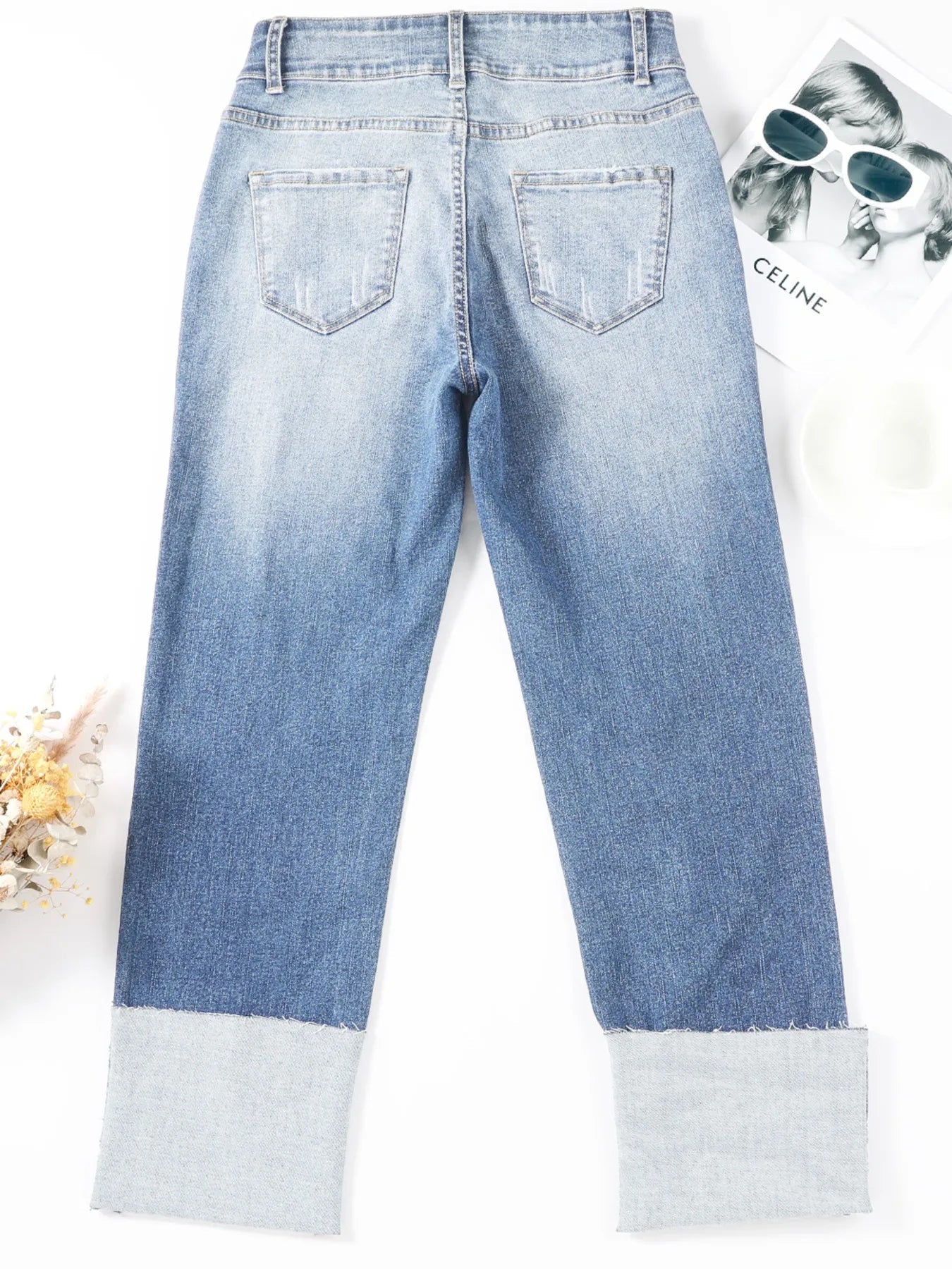 High Waist Distressed Straight Leg Jeans designed for comfort and style at Lookzlike