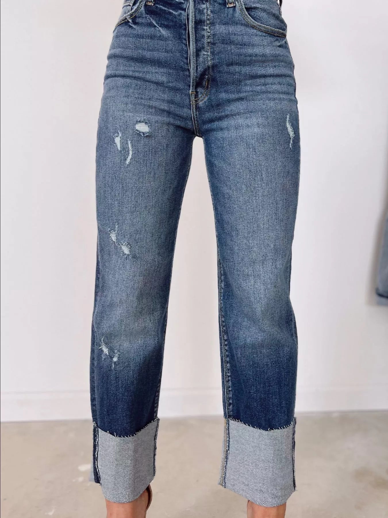High Waist Distressed Straight Leg Jeans designed for comfort and style at Lookzlike