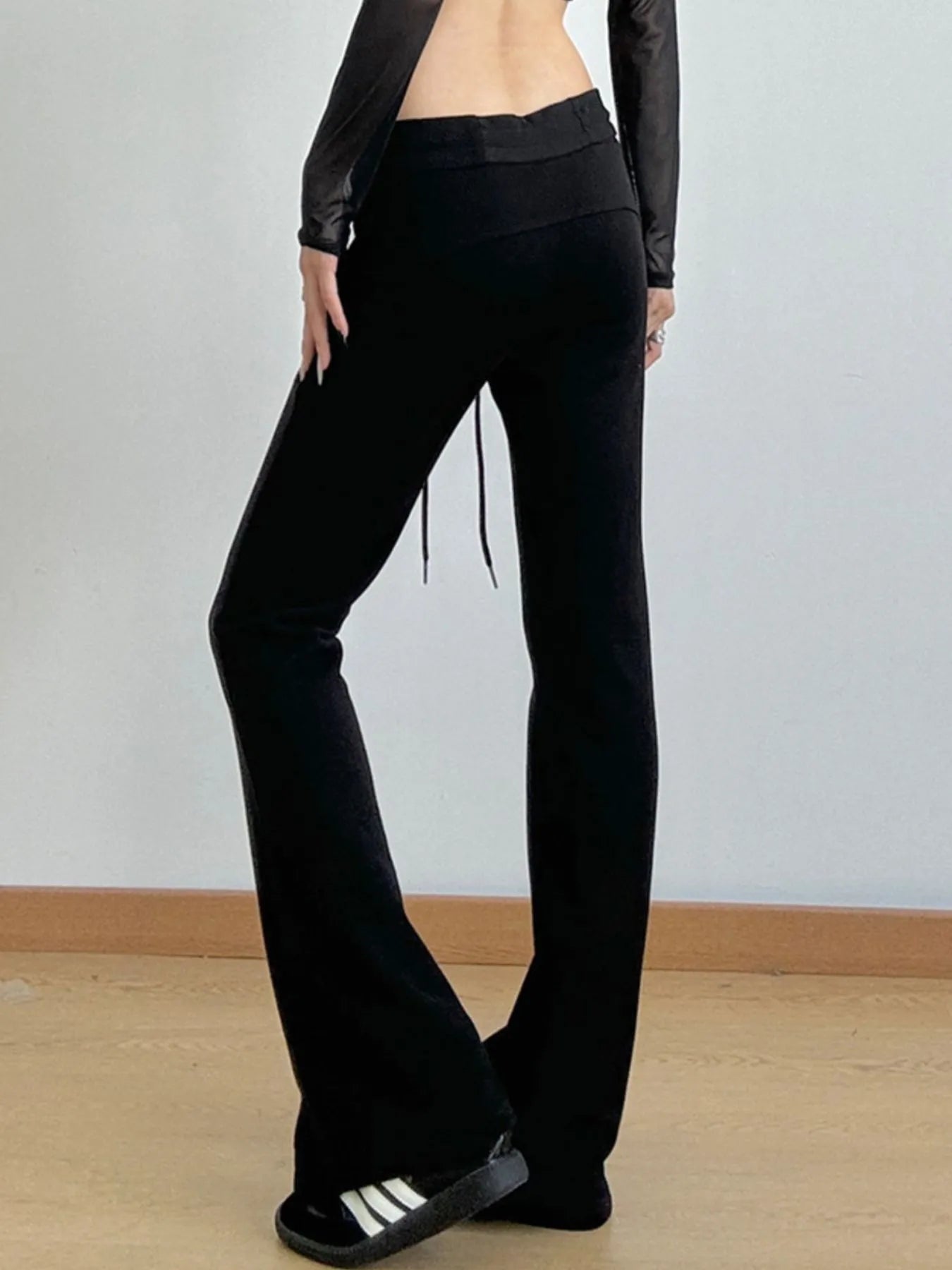 High Waist Flare Drawstring Casual Pants - Lookzlike