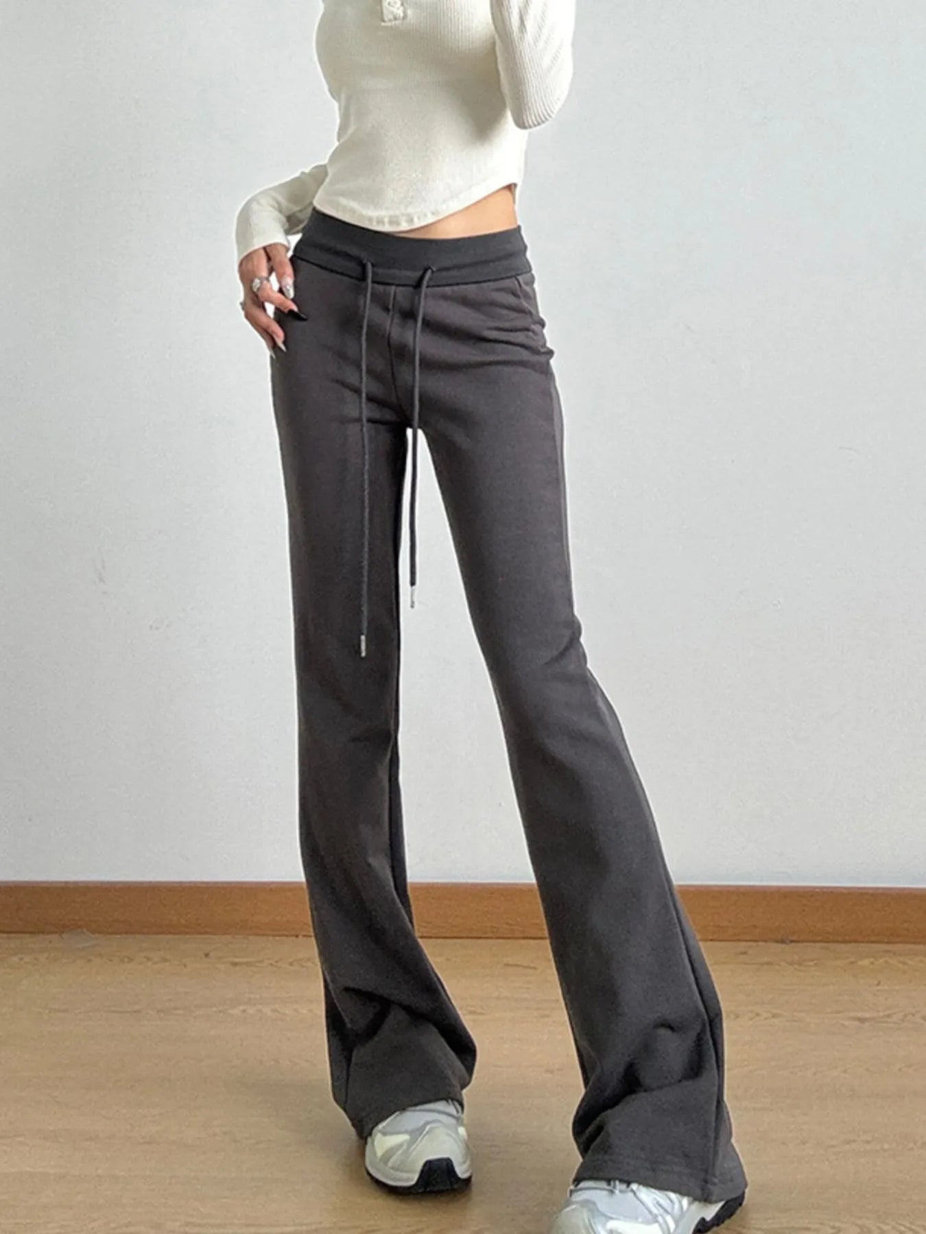 High Waist Flare Drawstring Casual Pants - Lookzlike