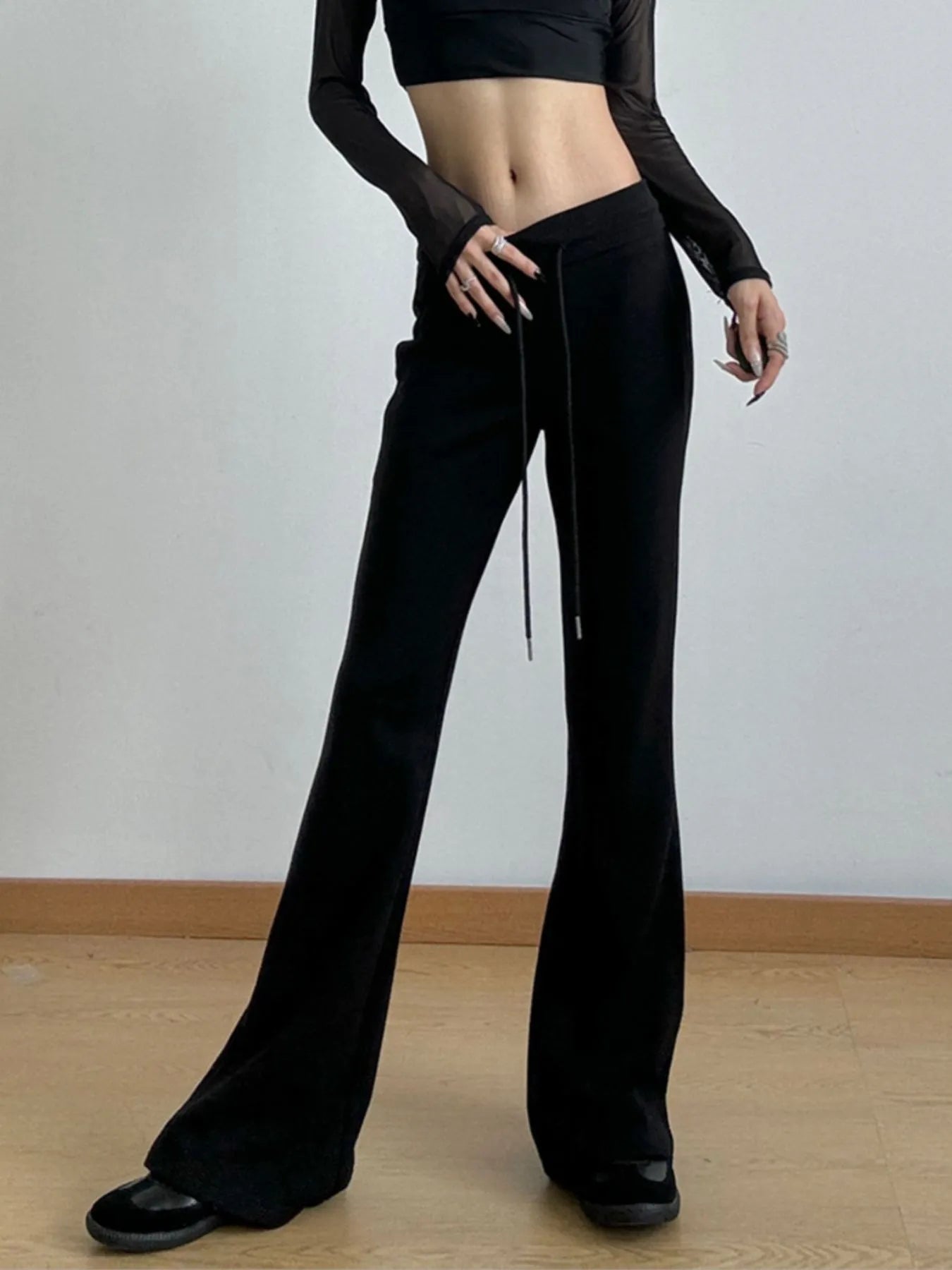 High Waist Flare Drawstring Casual Pants - Lookzlike