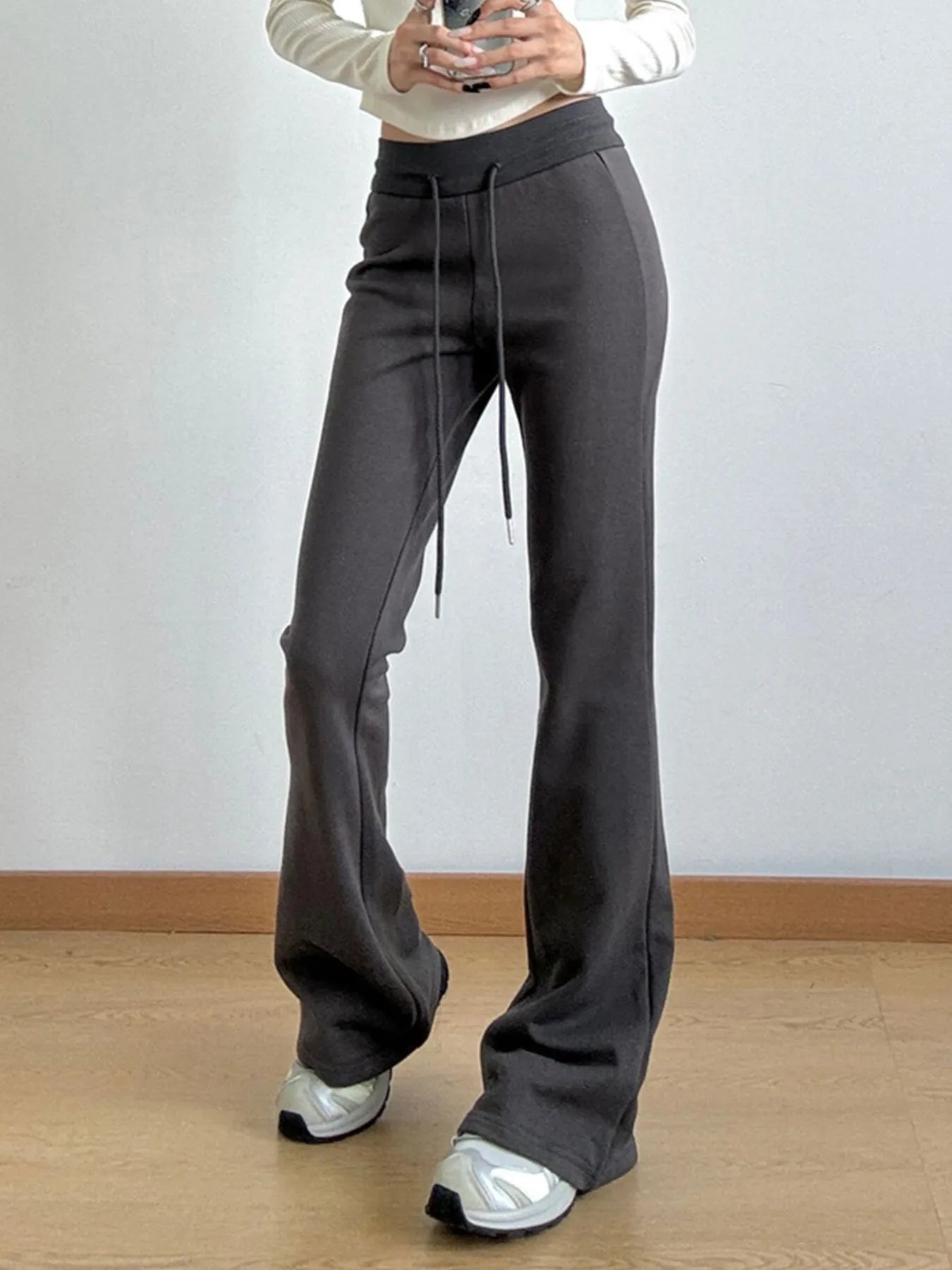 High Waist Flare Drawstring Casual Pants - Lookzlike