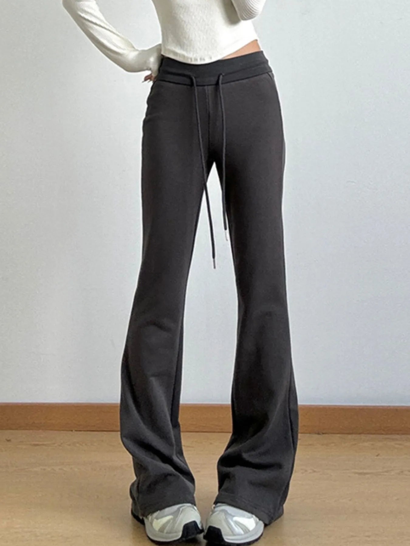 High Waist Flare Drawstring Casual Pants - Lookzlike