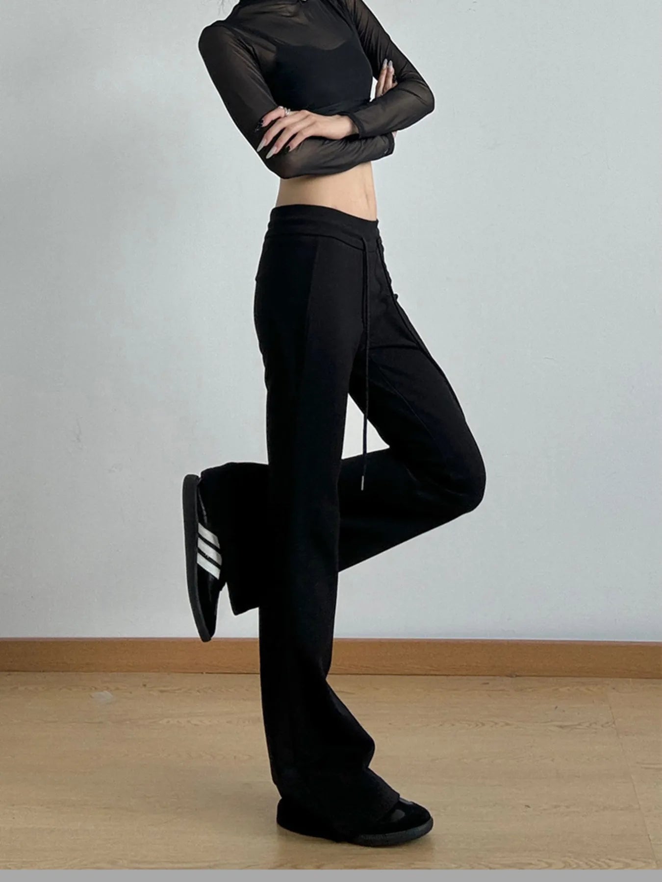High Waist Flare Drawstring Casual Pants - Lookzlike