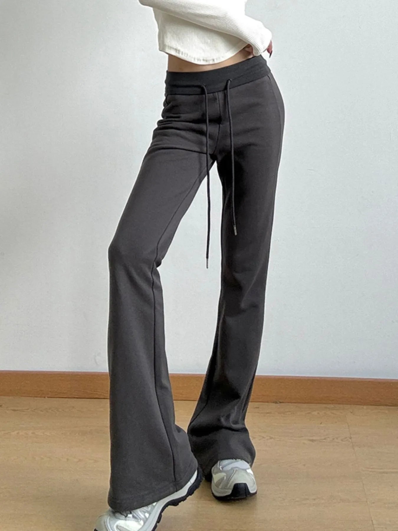 High Waist Flare Drawstring Casual Pants - Lookzlike