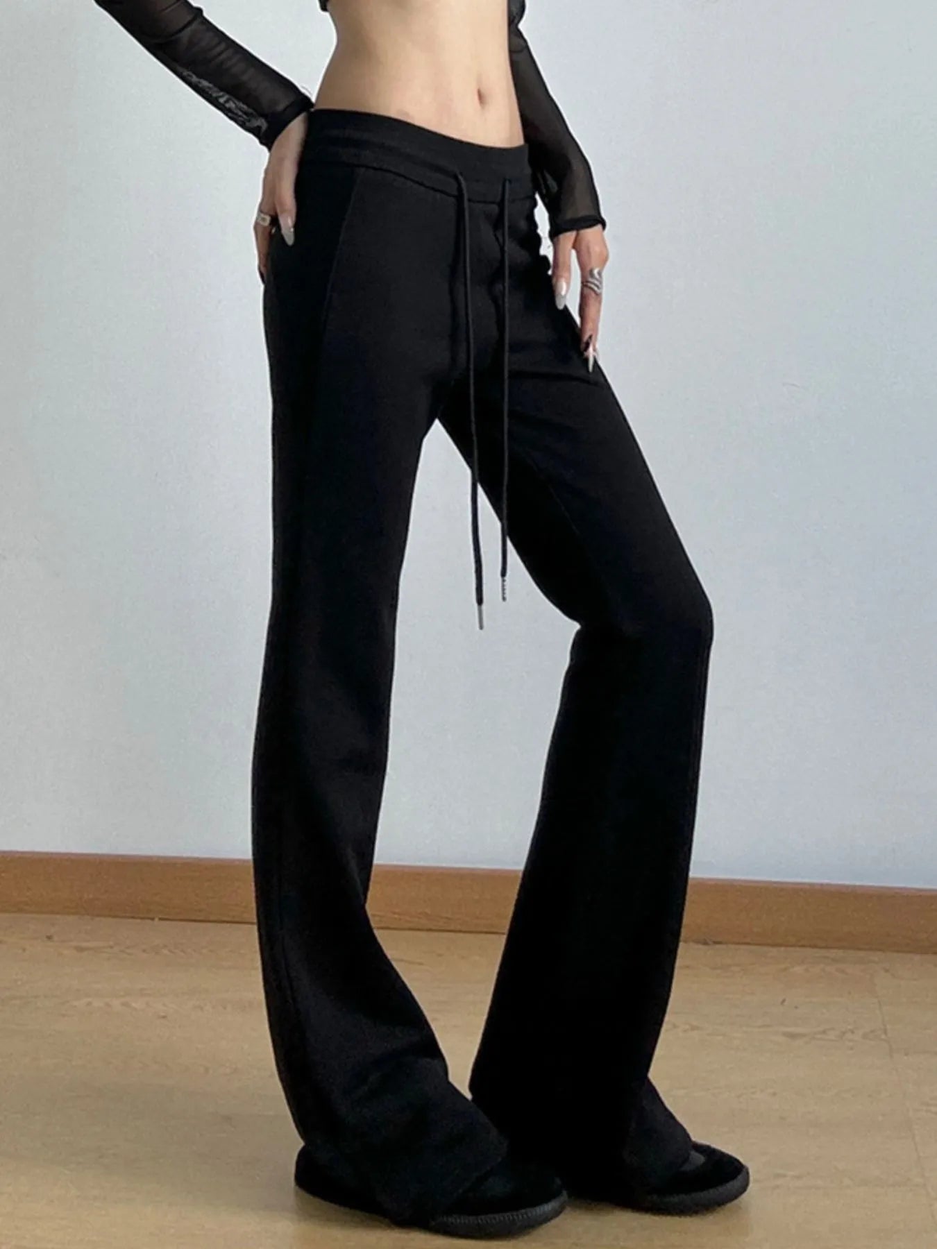 High Waist Flare Drawstring Casual Pants - Lookzlike