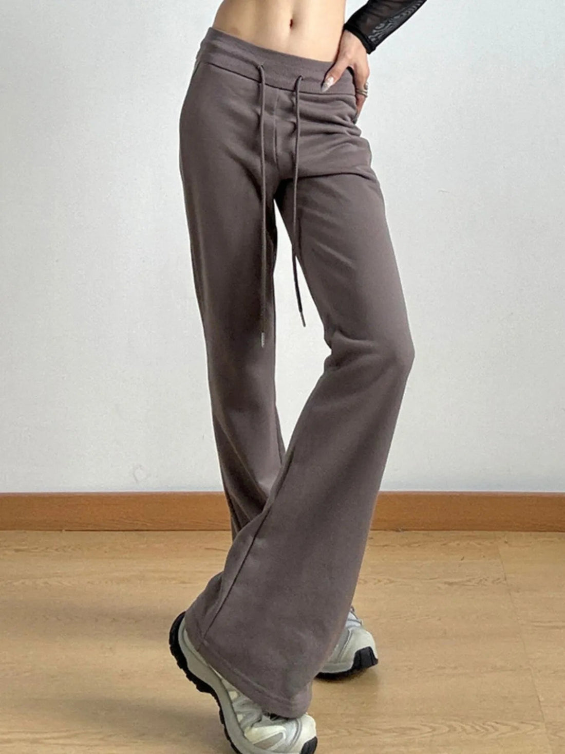 High Waist Flare Drawstring Casual Pants - Lookzlike