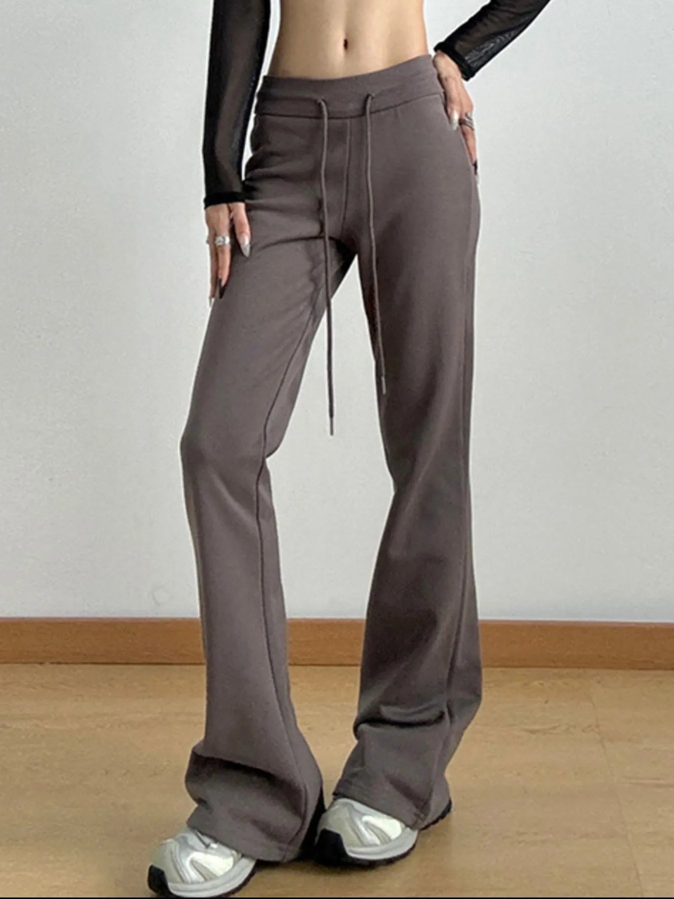 High Waist Flare Drawstring Casual Pants - Lookzlike