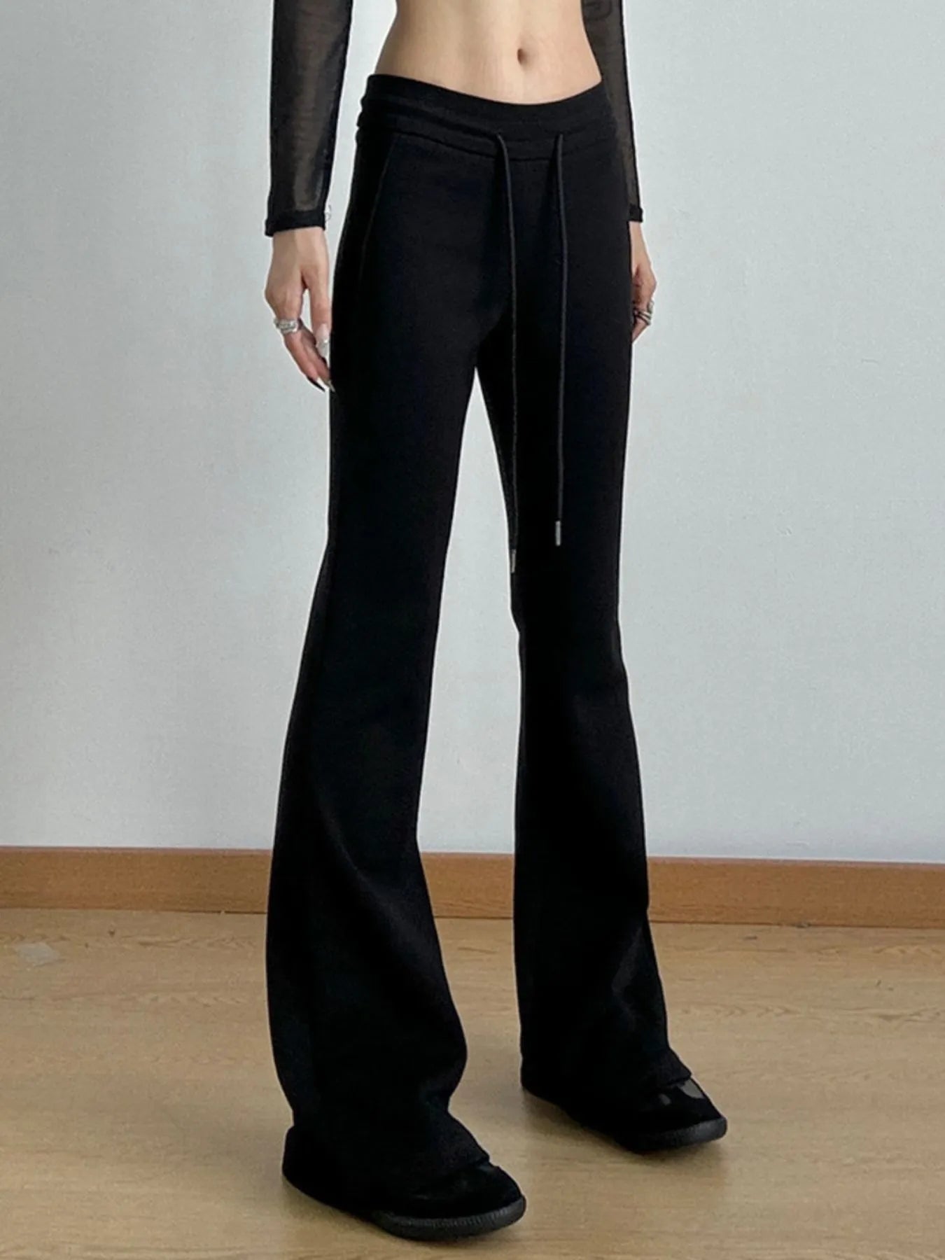 High Waist Flare Drawstring Casual Pants - Lookzlike