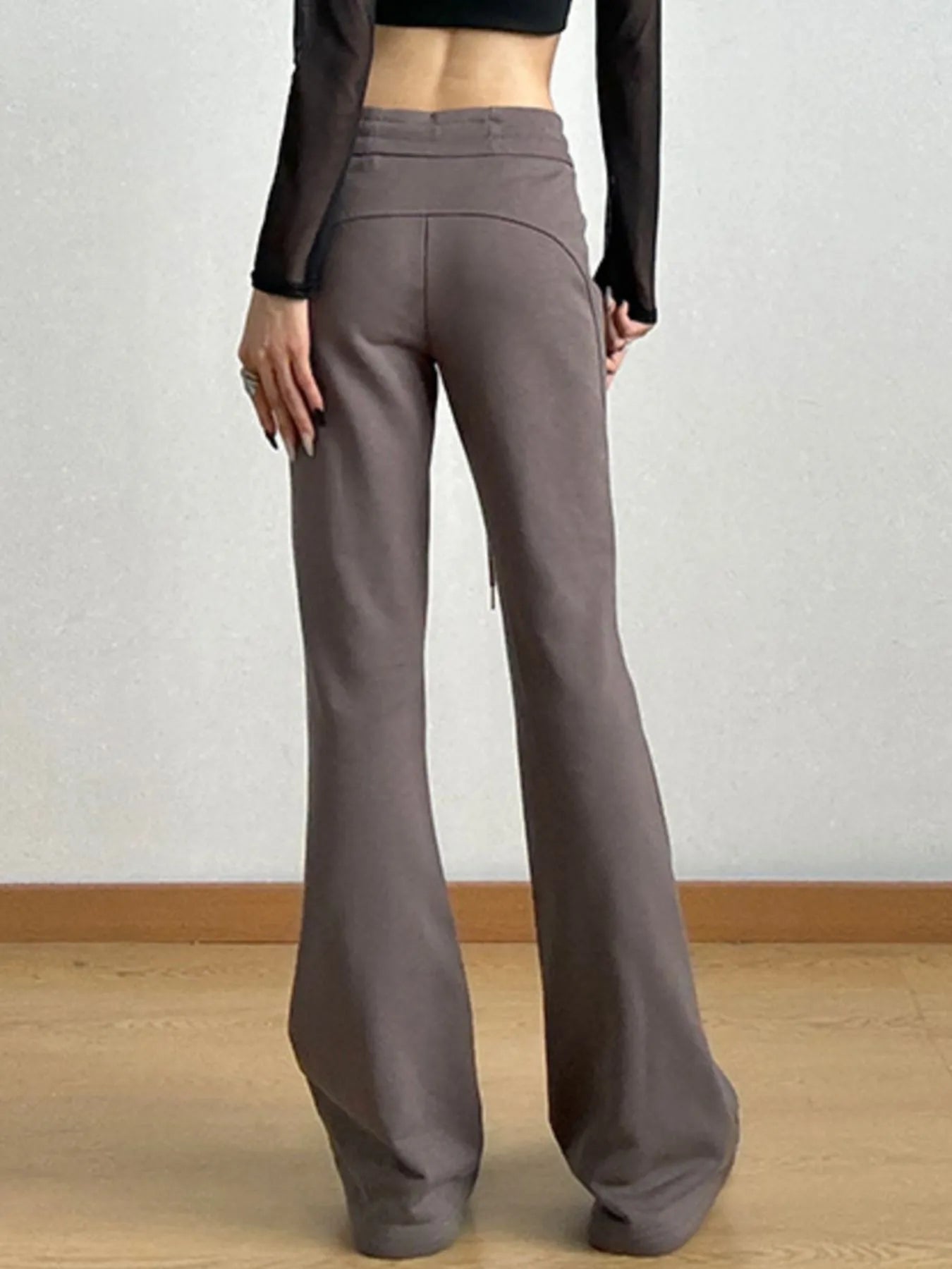 High Waist Flare Drawstring Casual Pants - Lookzlike