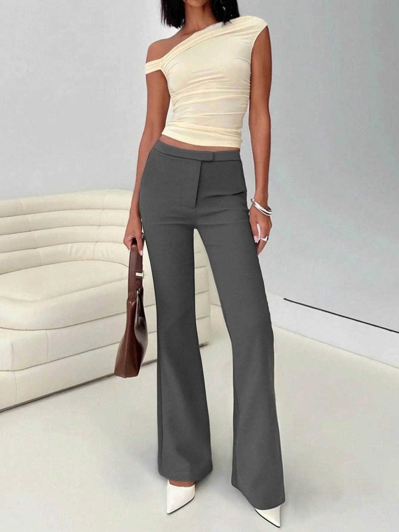 High Waist Flare Leg Trousers - Lookzlike