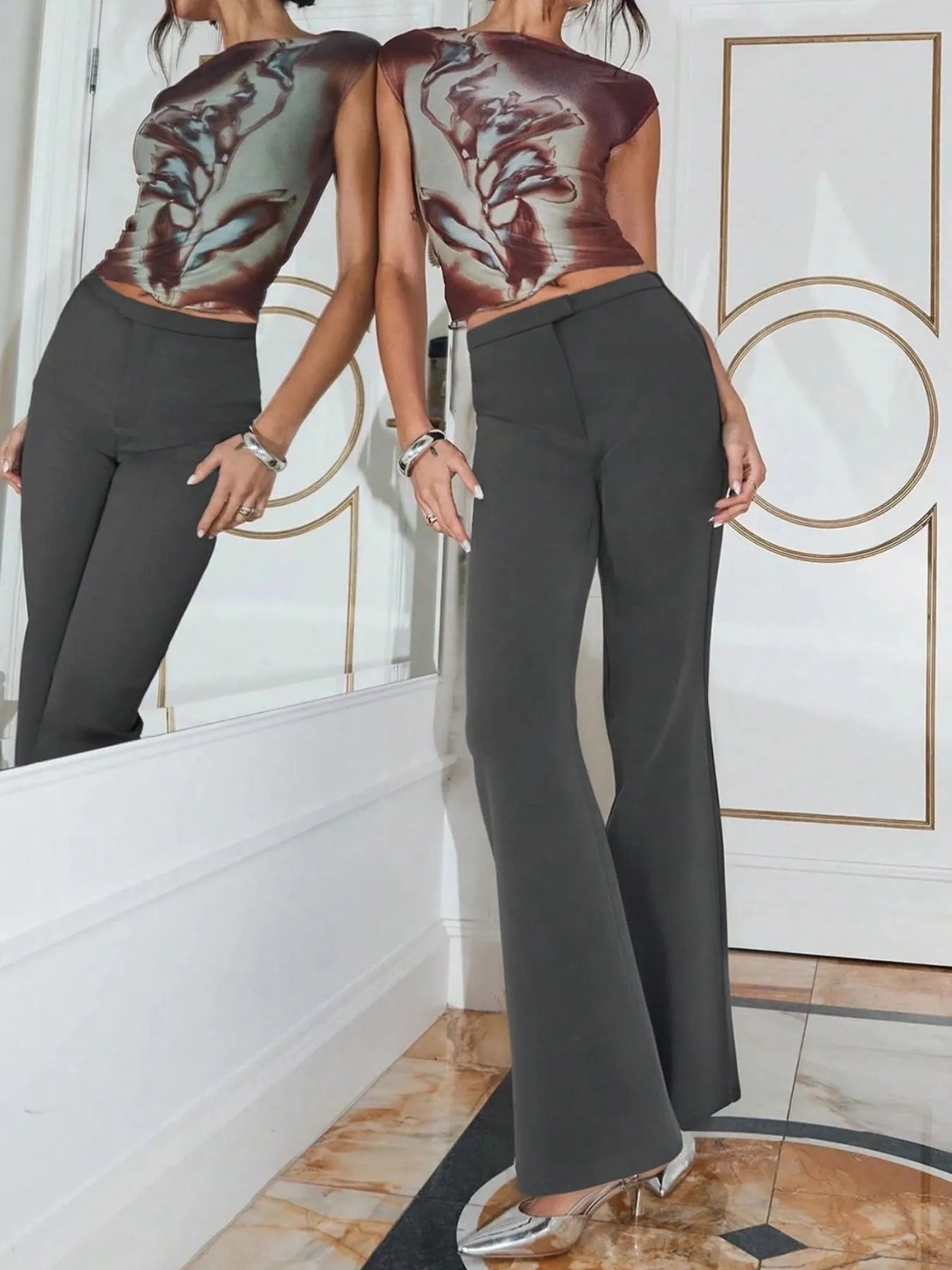 High Waist Flare Leg Trousers - Lookzlike