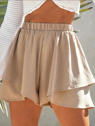 High-Waisted Elastic Waistband Layered Shorts - Lookzlike