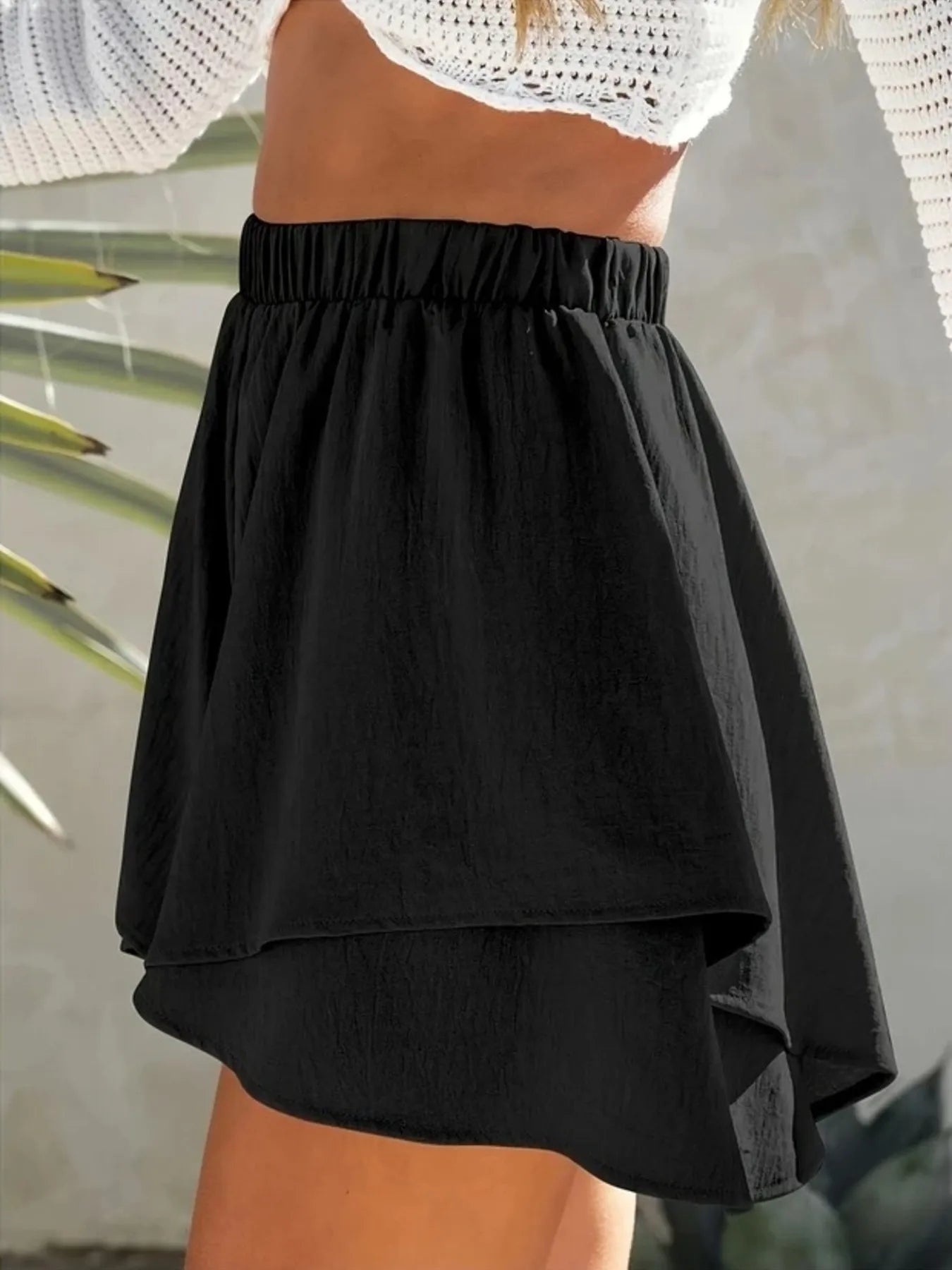 High-Waisted Elastic Waistband Layered Shorts - Lookzlike