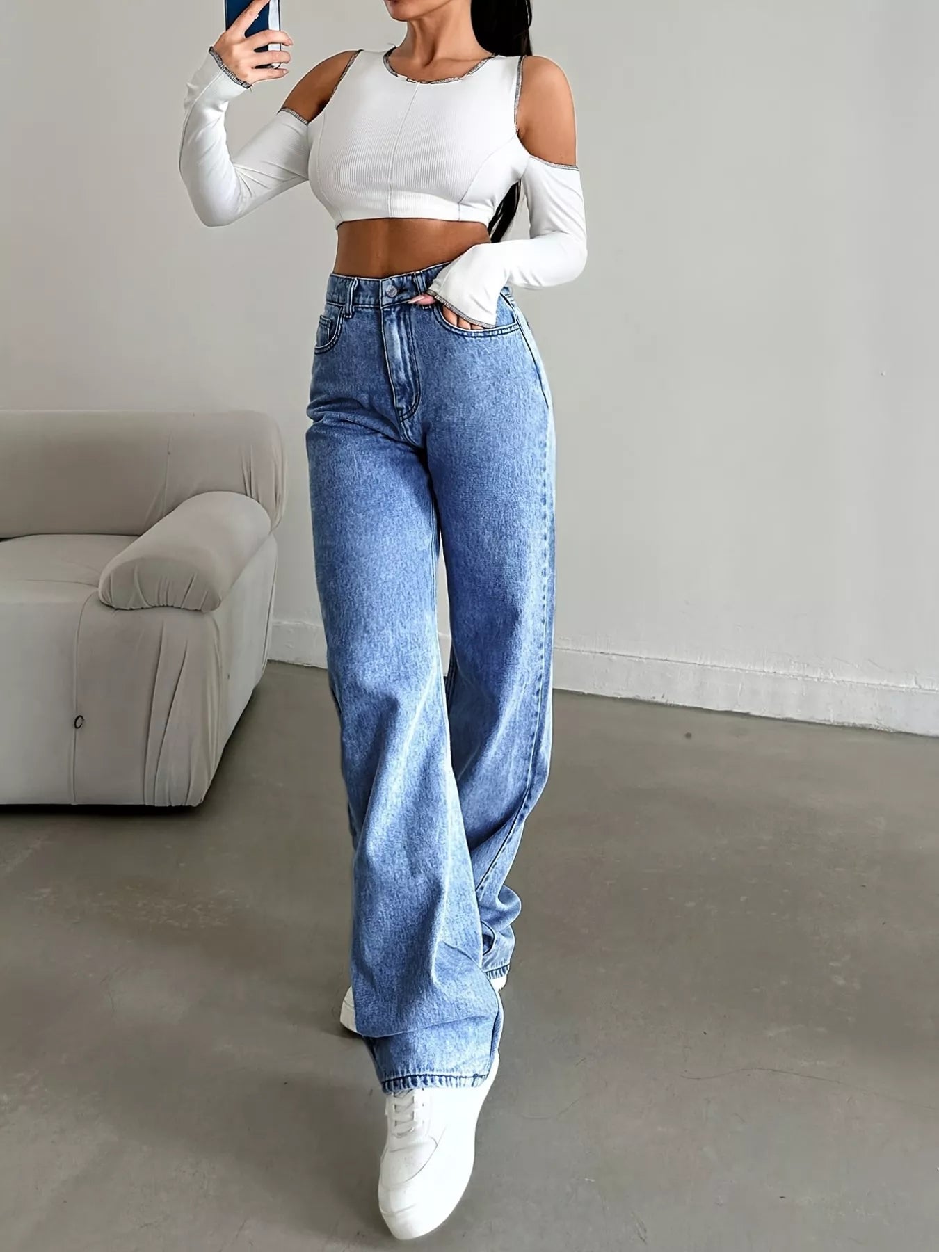 High - Waisted Wide Leg Jeans designed for comfort and style at Lookzlike