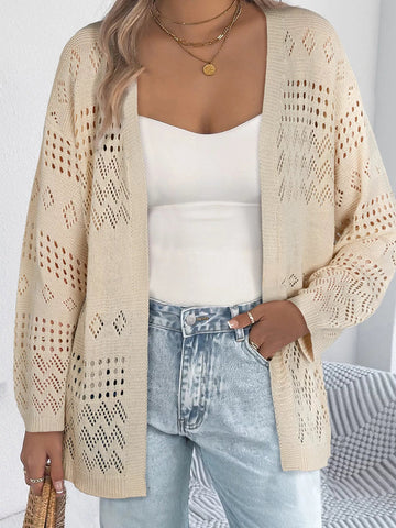 Hollowed Knit Open Front Cardigan designed for comfort and style at Lookzlike