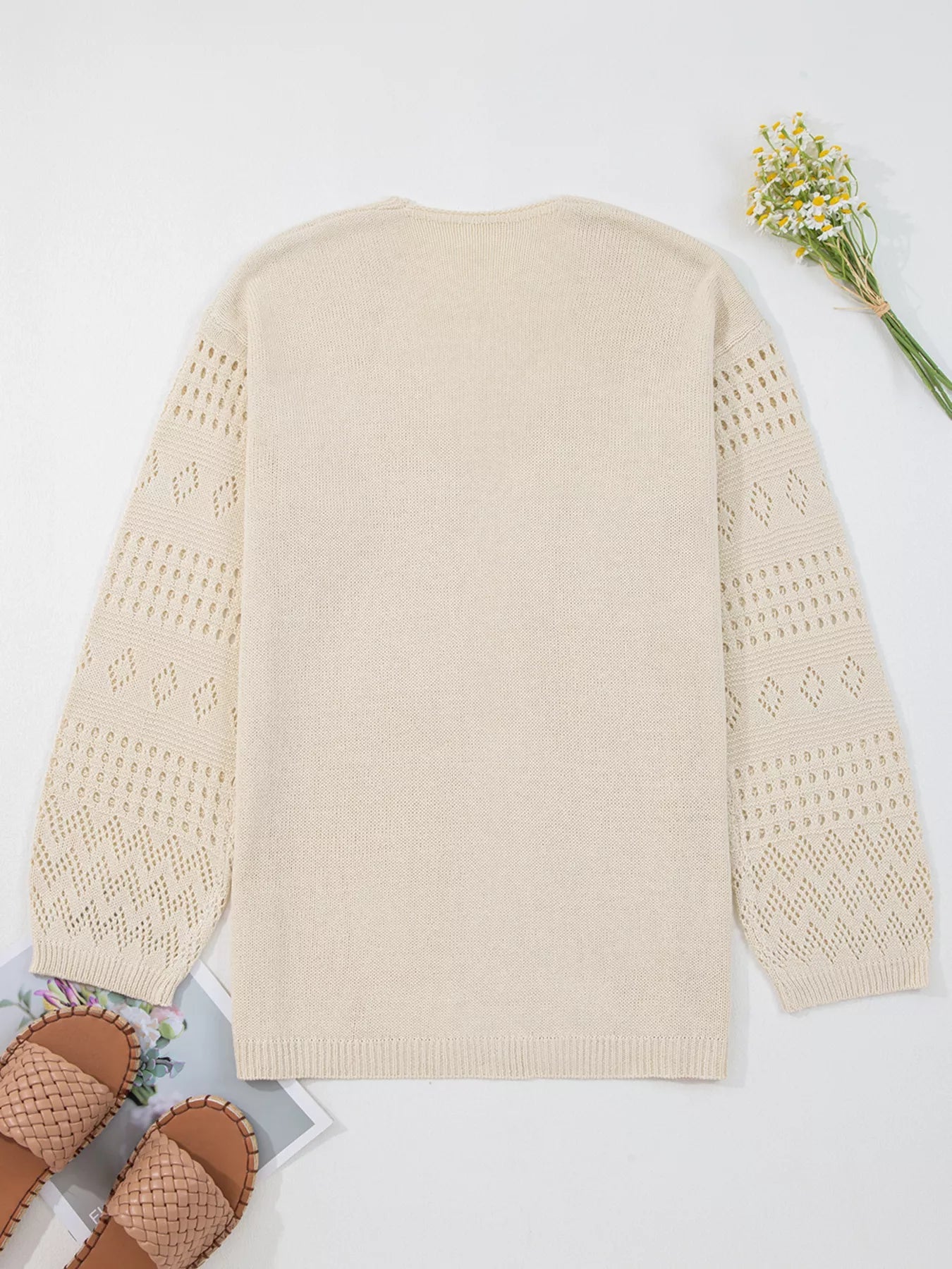 Hollowed Knit Open Front Cardigan designed for comfort and style at Lookzlike