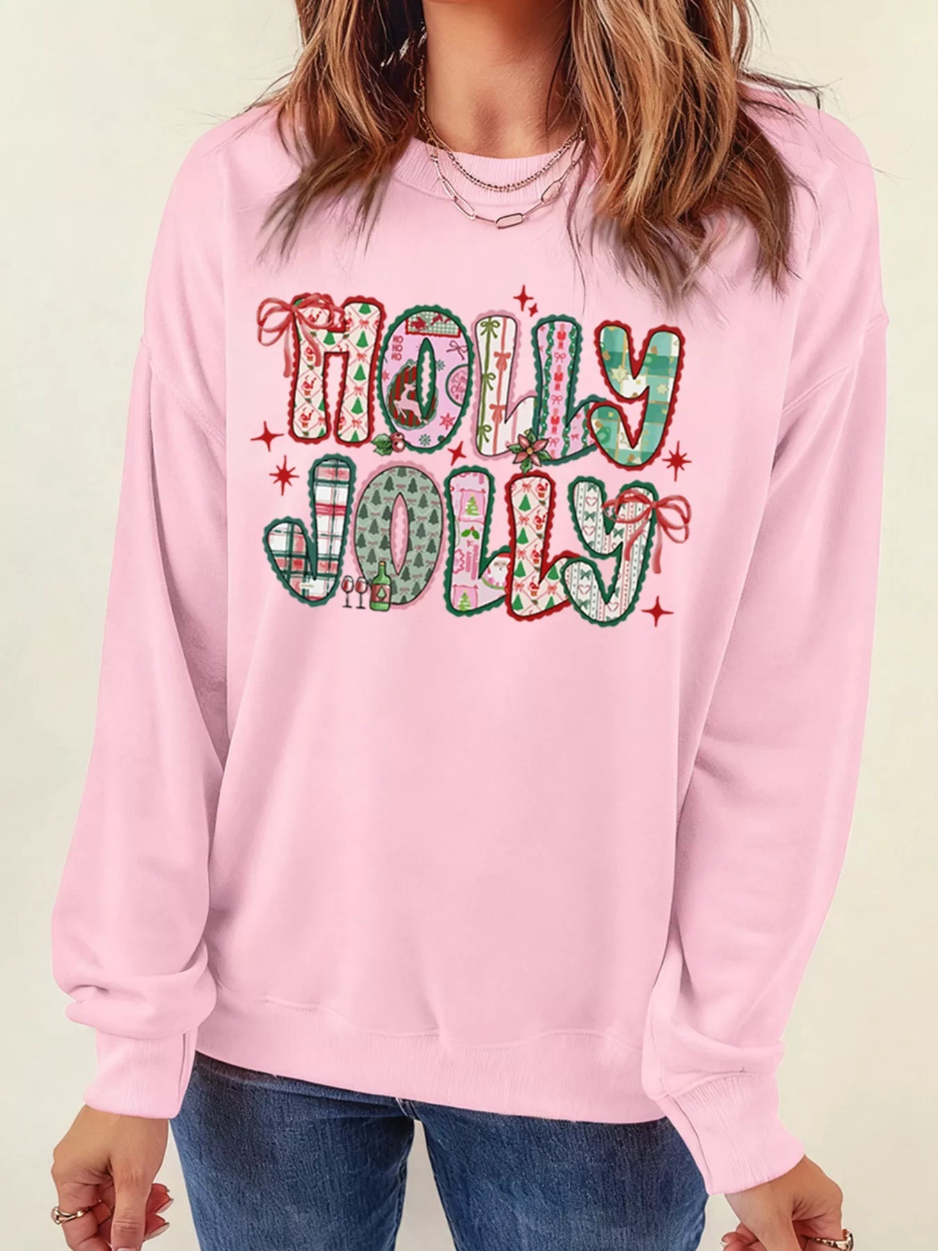 HOLLY JOLLY Cute Holiday Graphic Sweatshirt designed for comfort and style at Lookzlike