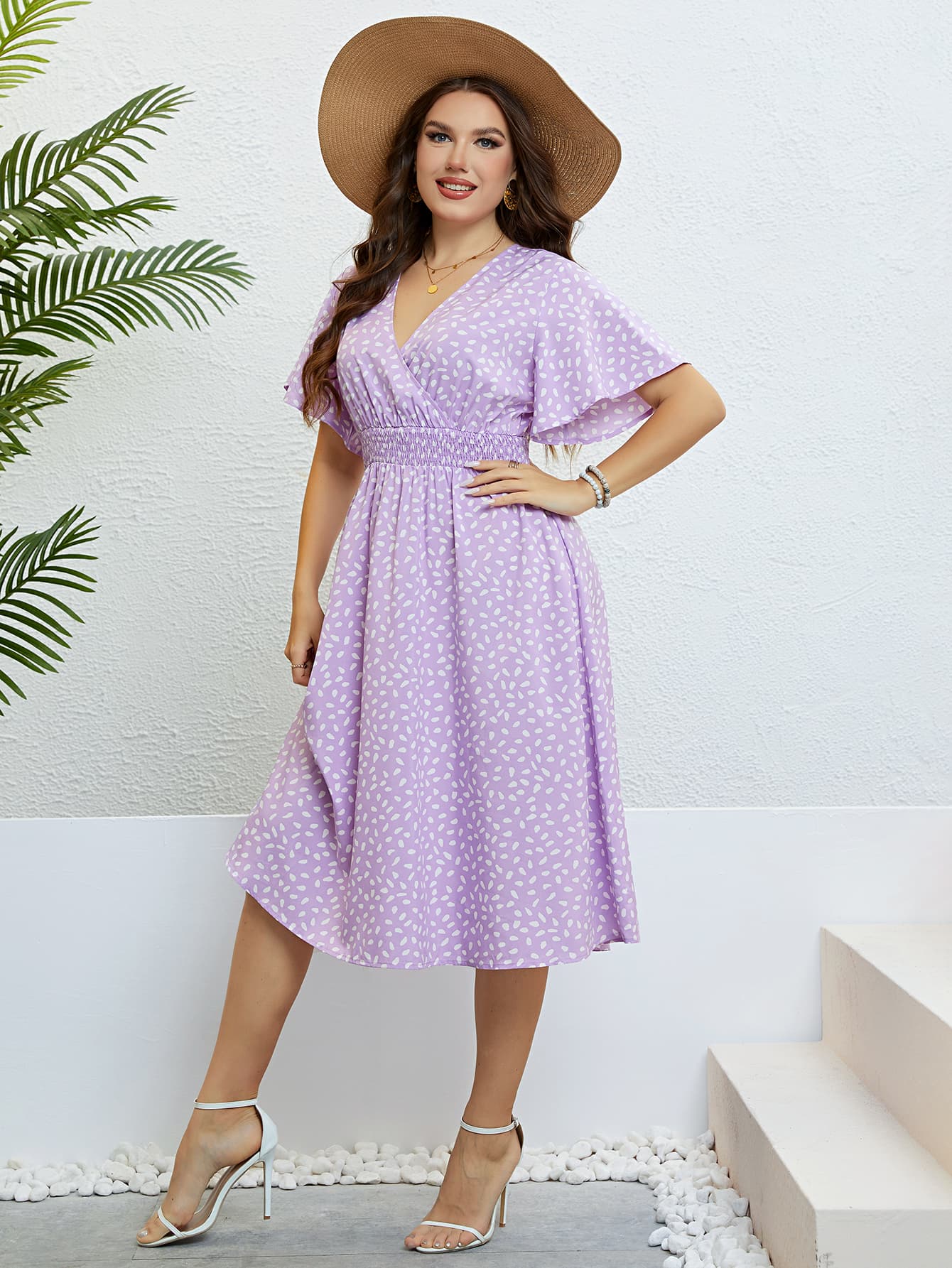 Honey Plus Size Printed Smocked Waist Surplice Dress - Lookzlike