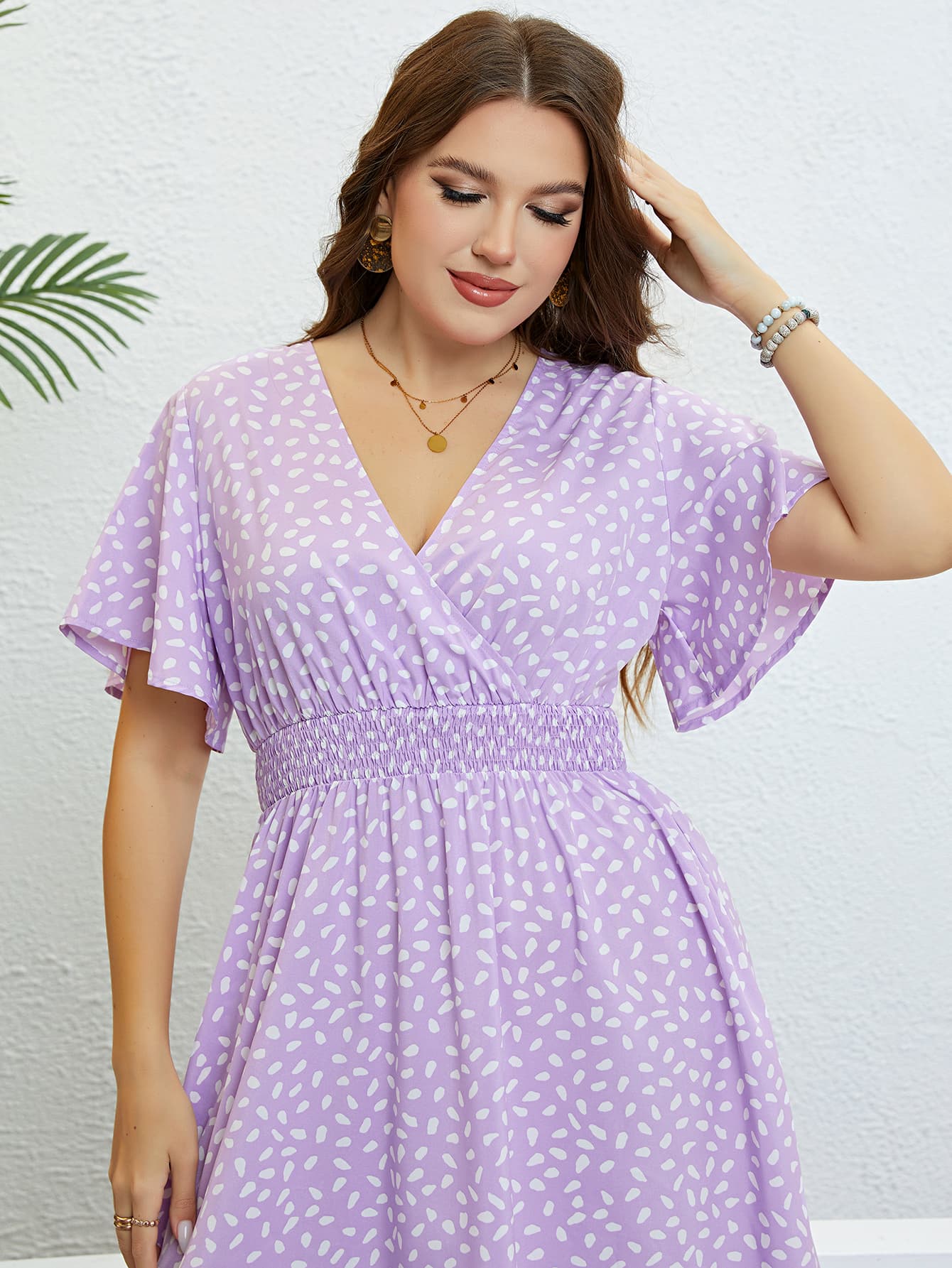 Honey Plus Size Printed Smocked Waist Surplice Dress - Lookzlike
