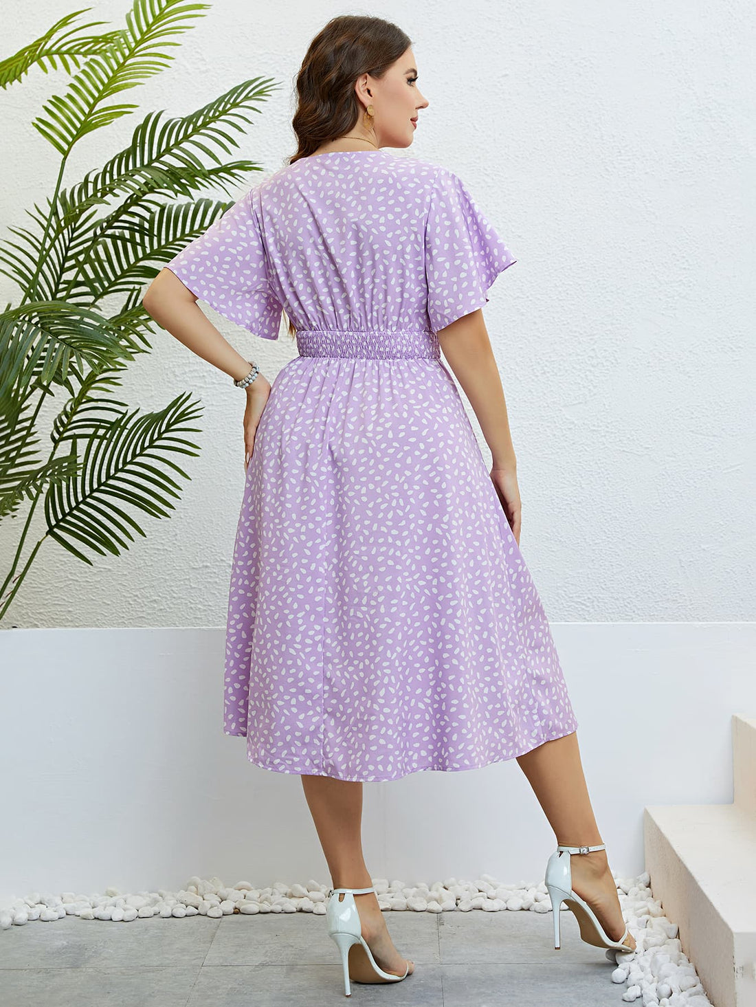 Honey Plus Size Printed Smocked Waist Surplice Dress - Lookzlike