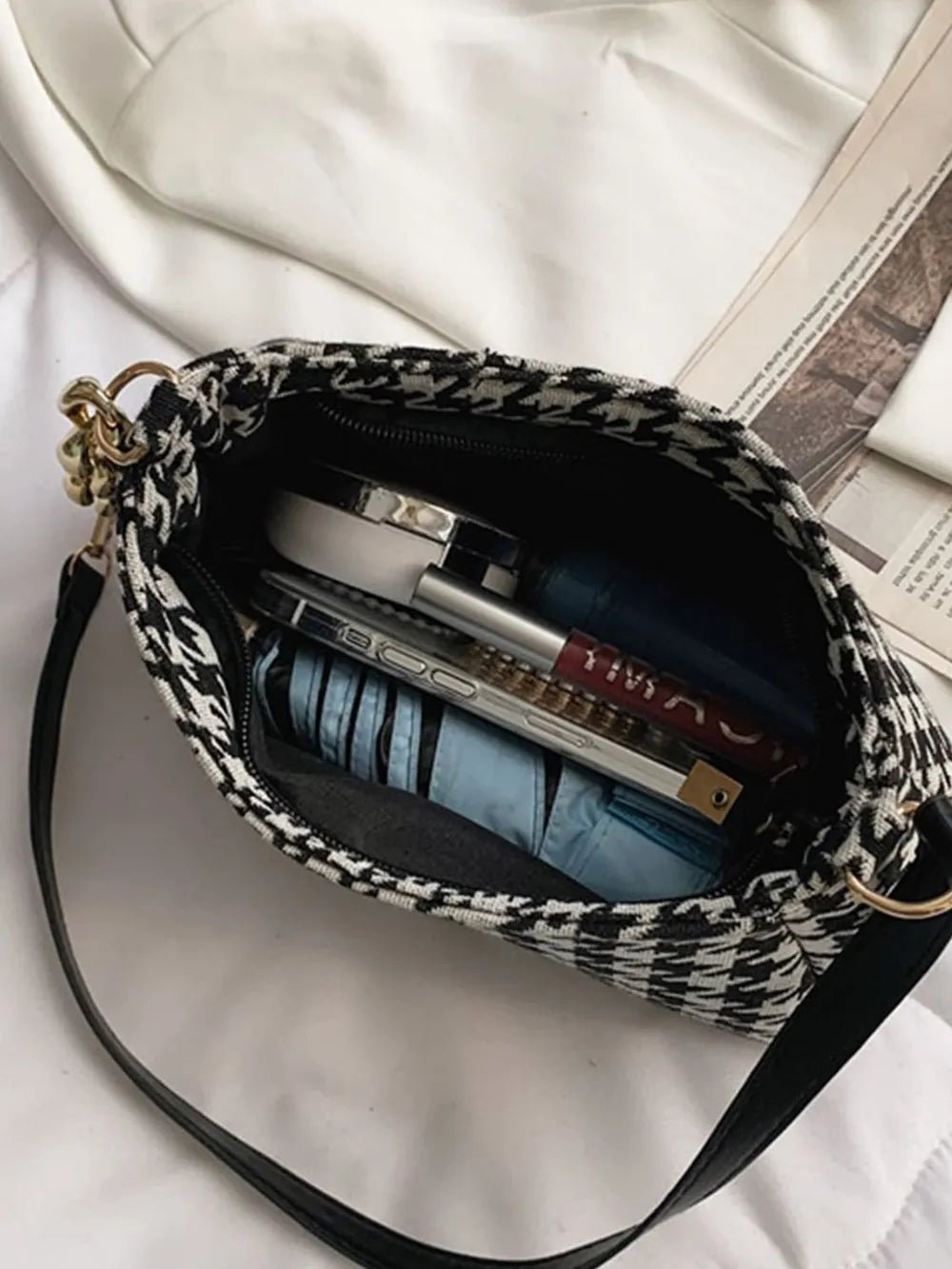 Houndstooth Polyester Handbag - Lookzlike