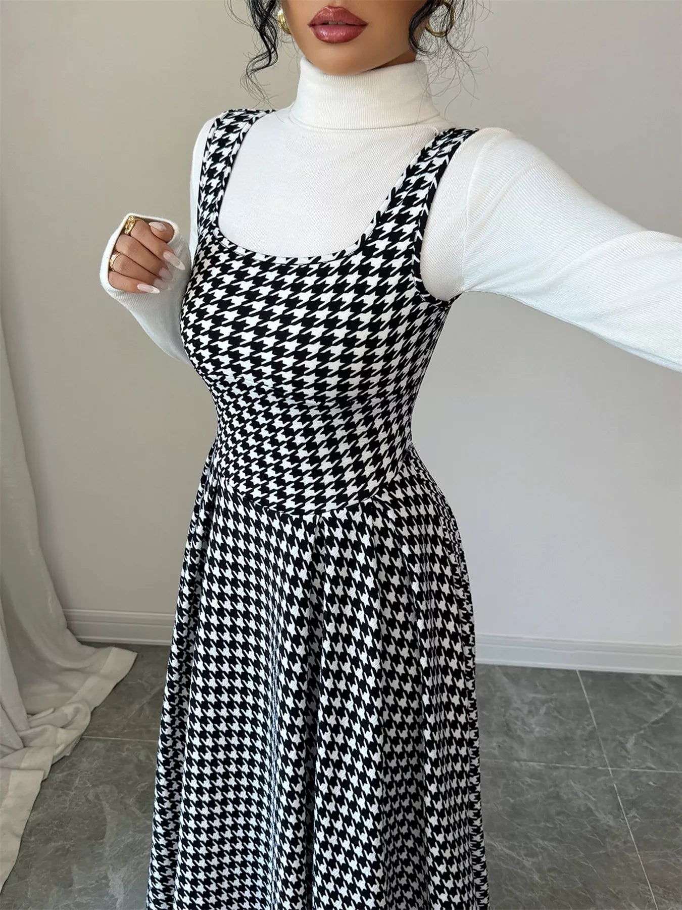 Houndstooth Sleeveless A - Line Dress designed for comfort and style at Lookzlike