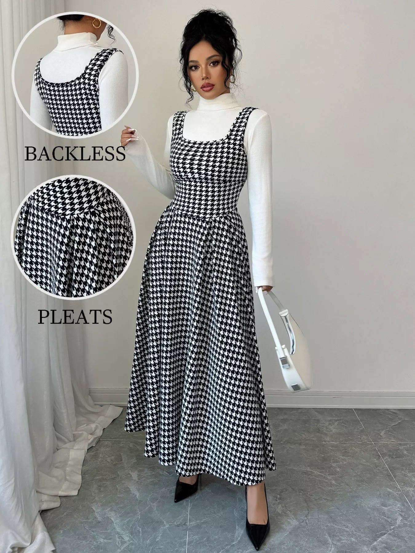 Houndstooth Sleeveless A - Line Dress designed for comfort and style at Lookzlike