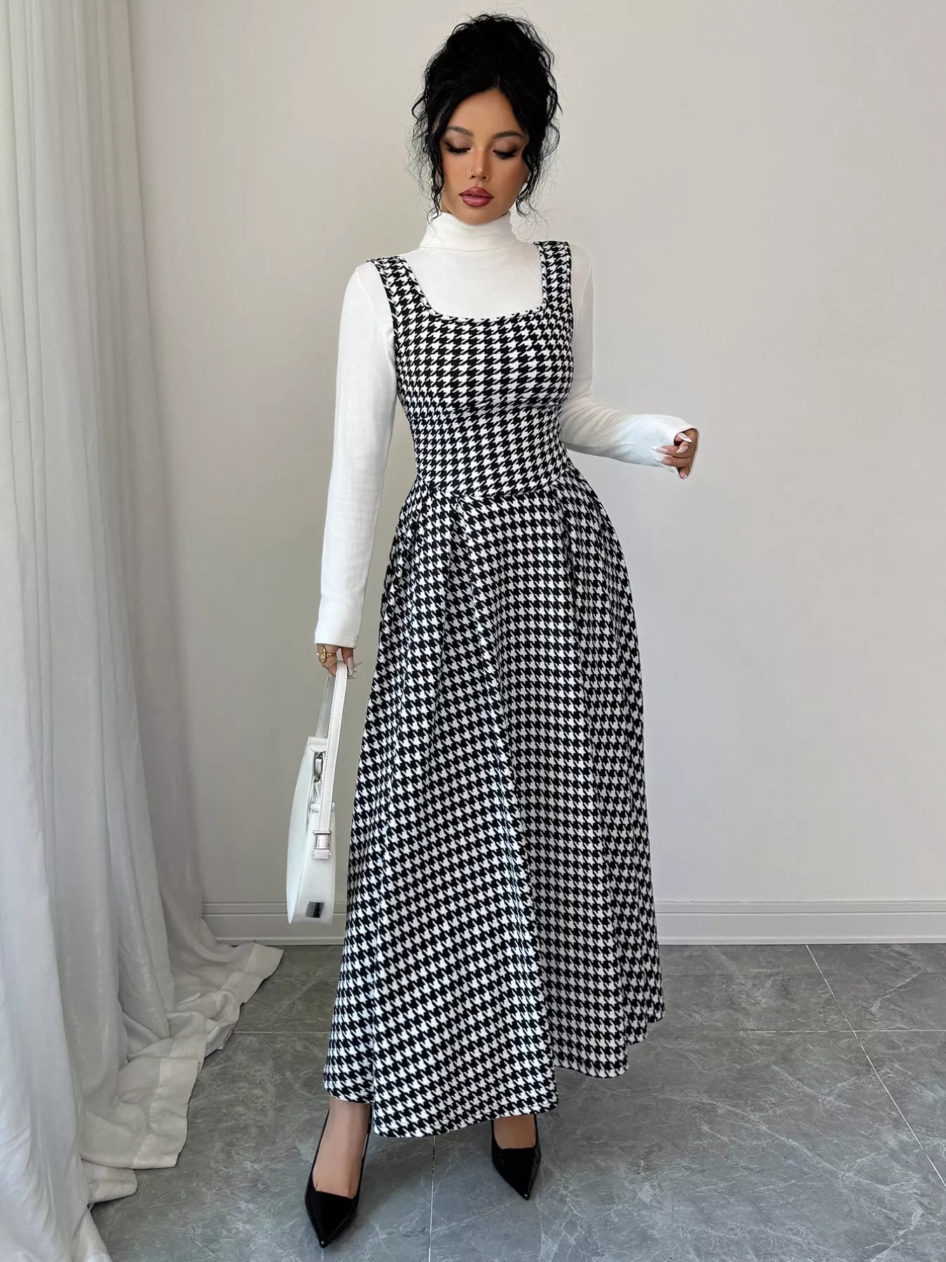Houndstooth Sleeveless A - Line Dress designed for comfort and style at Lookzlike