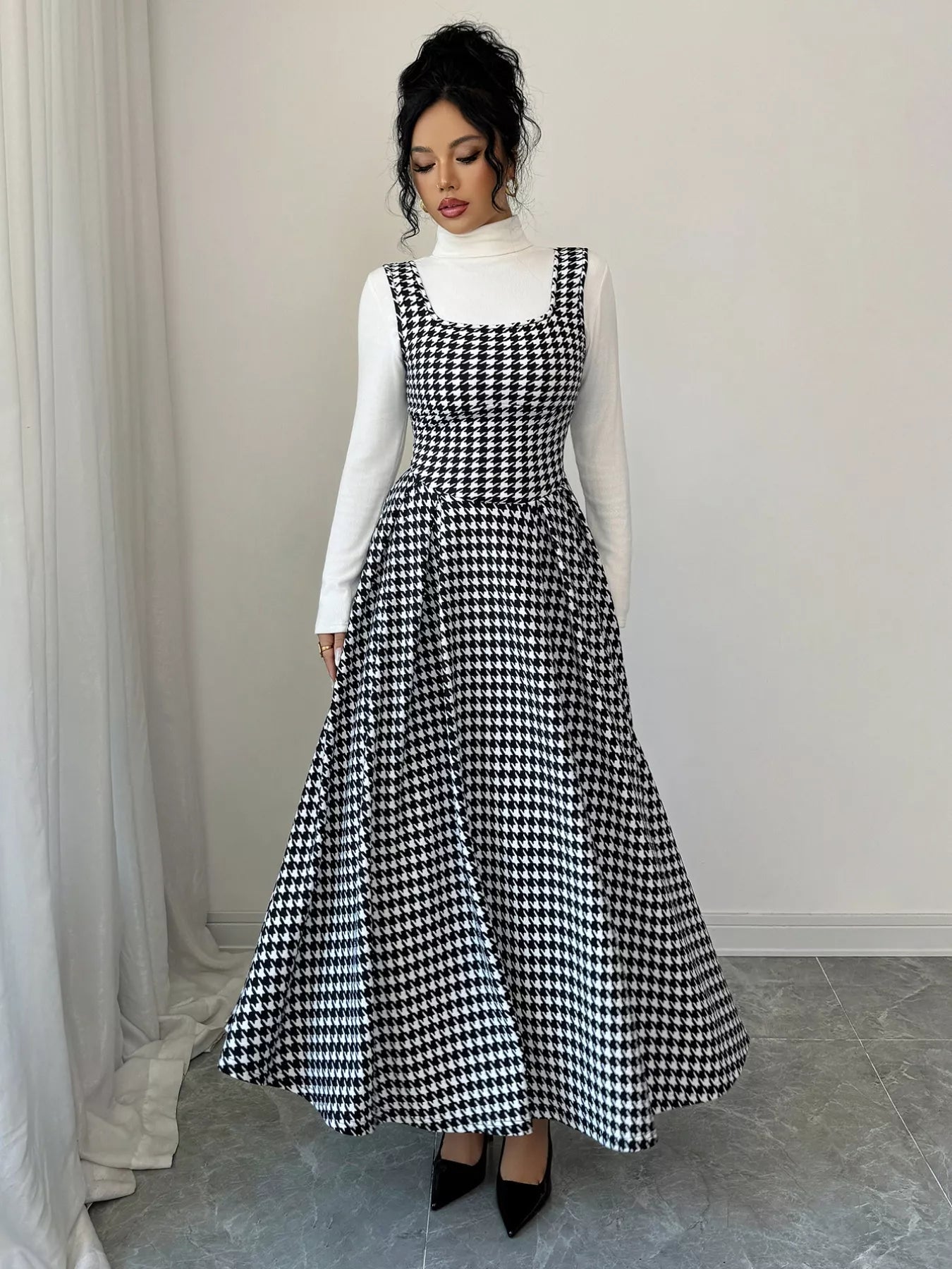 Houndstooth Sleeveless A - Line Dress designed for comfort and style at Lookzlike
