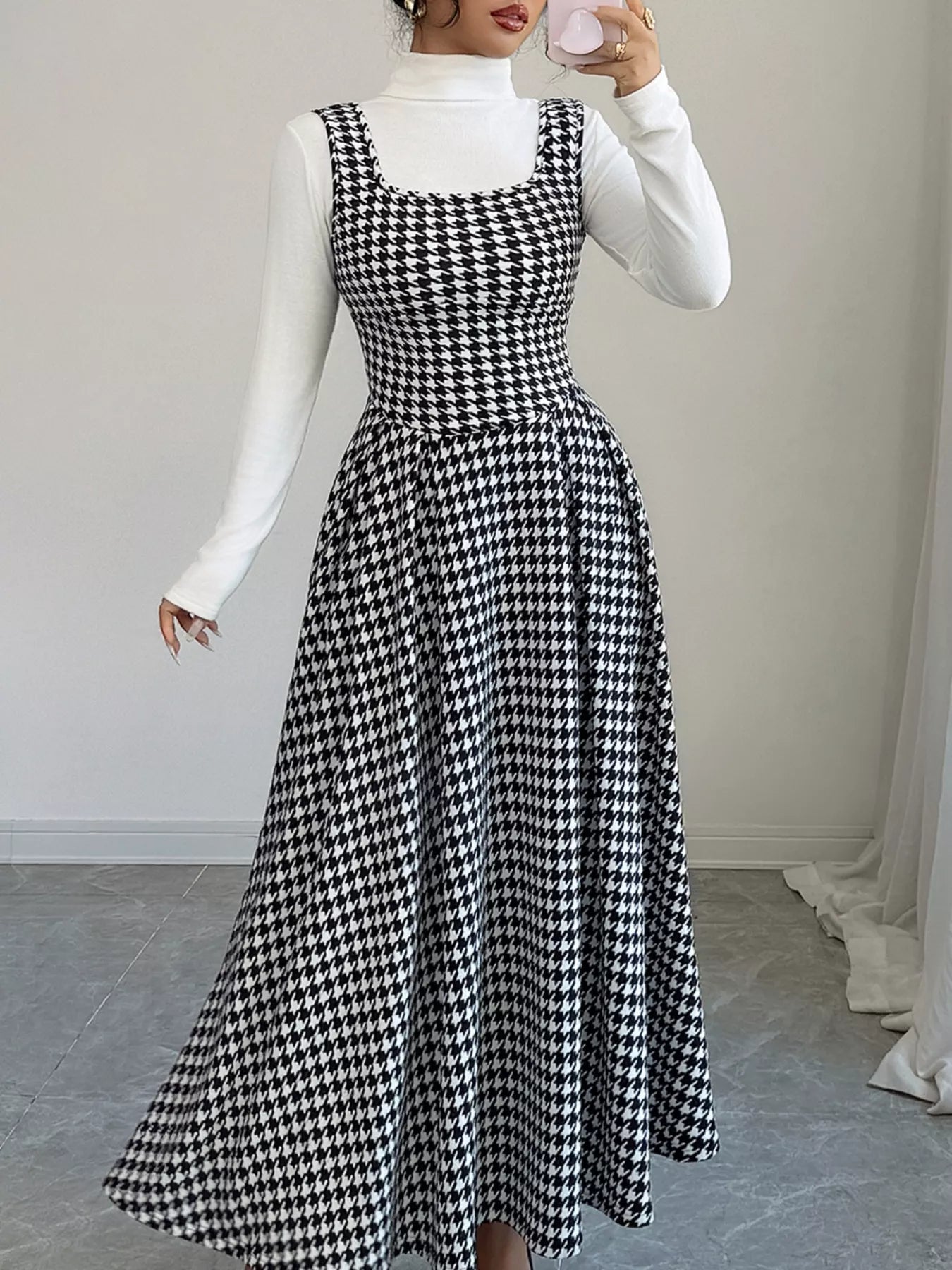 Houndstooth Sleeveless A - Line Dress designed for comfort and style at Lookzlike
