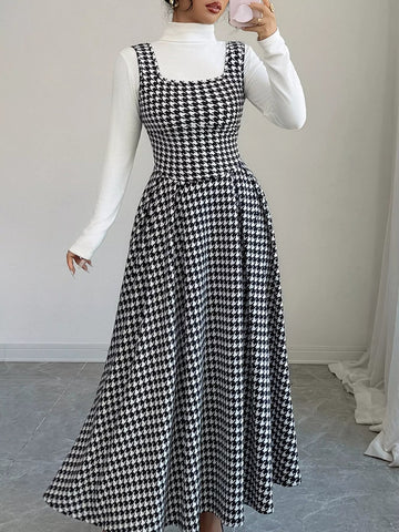 Houndstooth Sleeveless A - Line Dress designed for comfort and style at Lookzlike