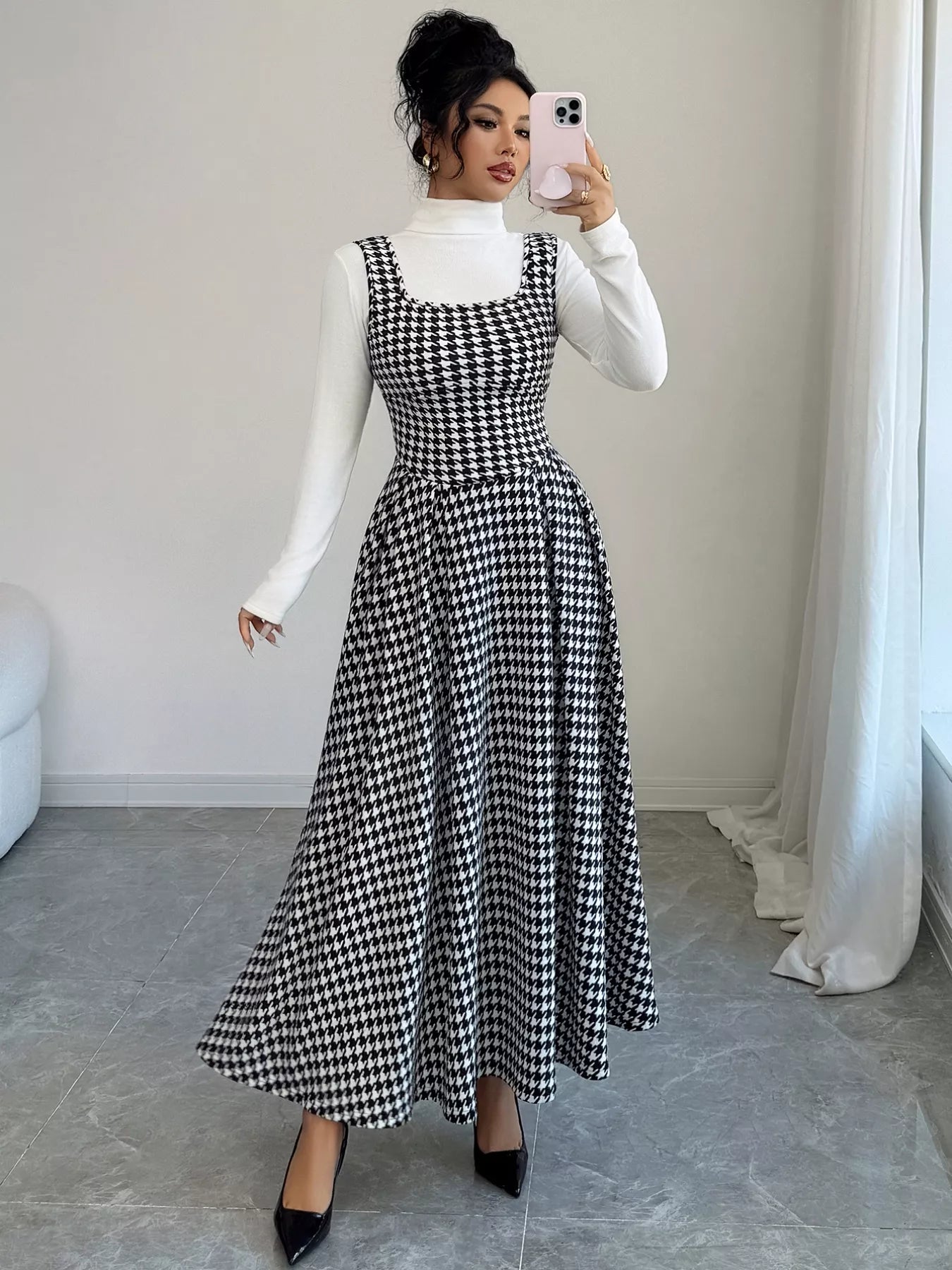 Houndstooth Sleeveless A - Line Dress designed for comfort and style at Lookzlike