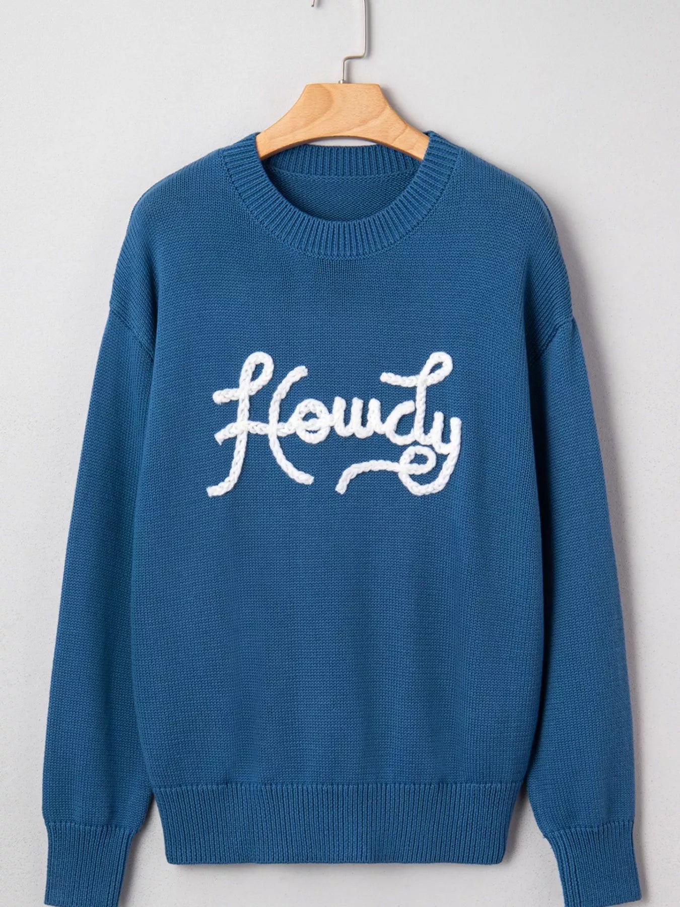 Howdy Embroidered Round Neck Sweater designed for comfort and style at Lookzlike