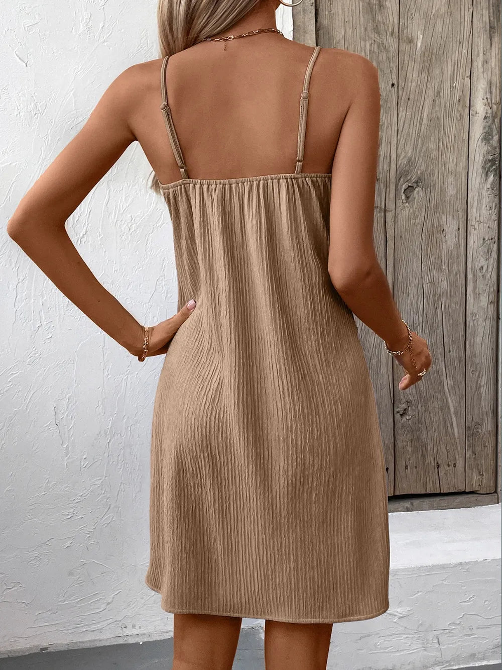 Ivy Lane Textured V-Neck Sleeveless Mini Cami Dress - Lookzlike