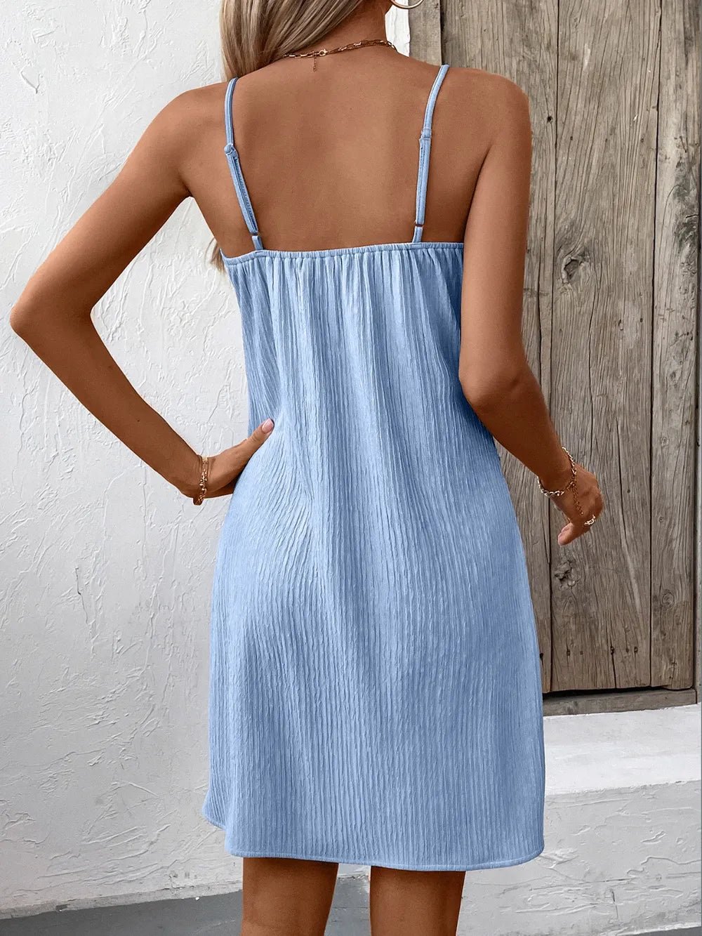 Ivy Lane Textured V-Neck Sleeveless Mini Cami Dress - Lookzlike