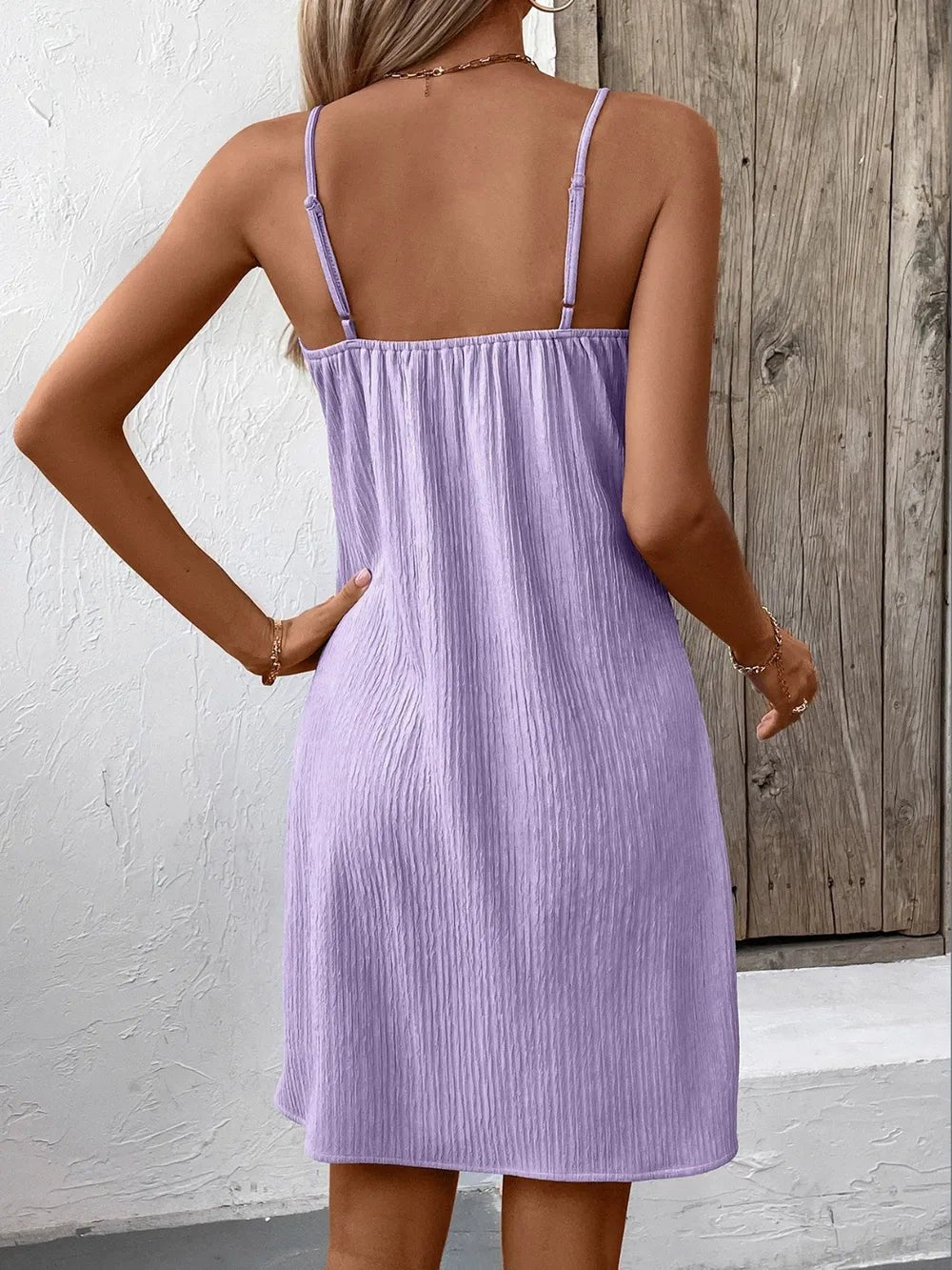 Ivy Lane Textured V-Neck Sleeveless Mini Cami Dress - Lookzlike