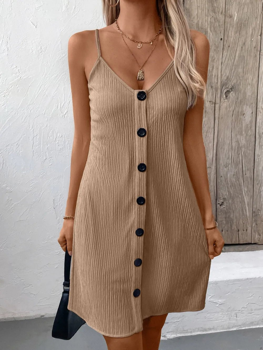 Ivy Lane Textured V-Neck Sleeveless Mini Cami Dress - Lookzlike