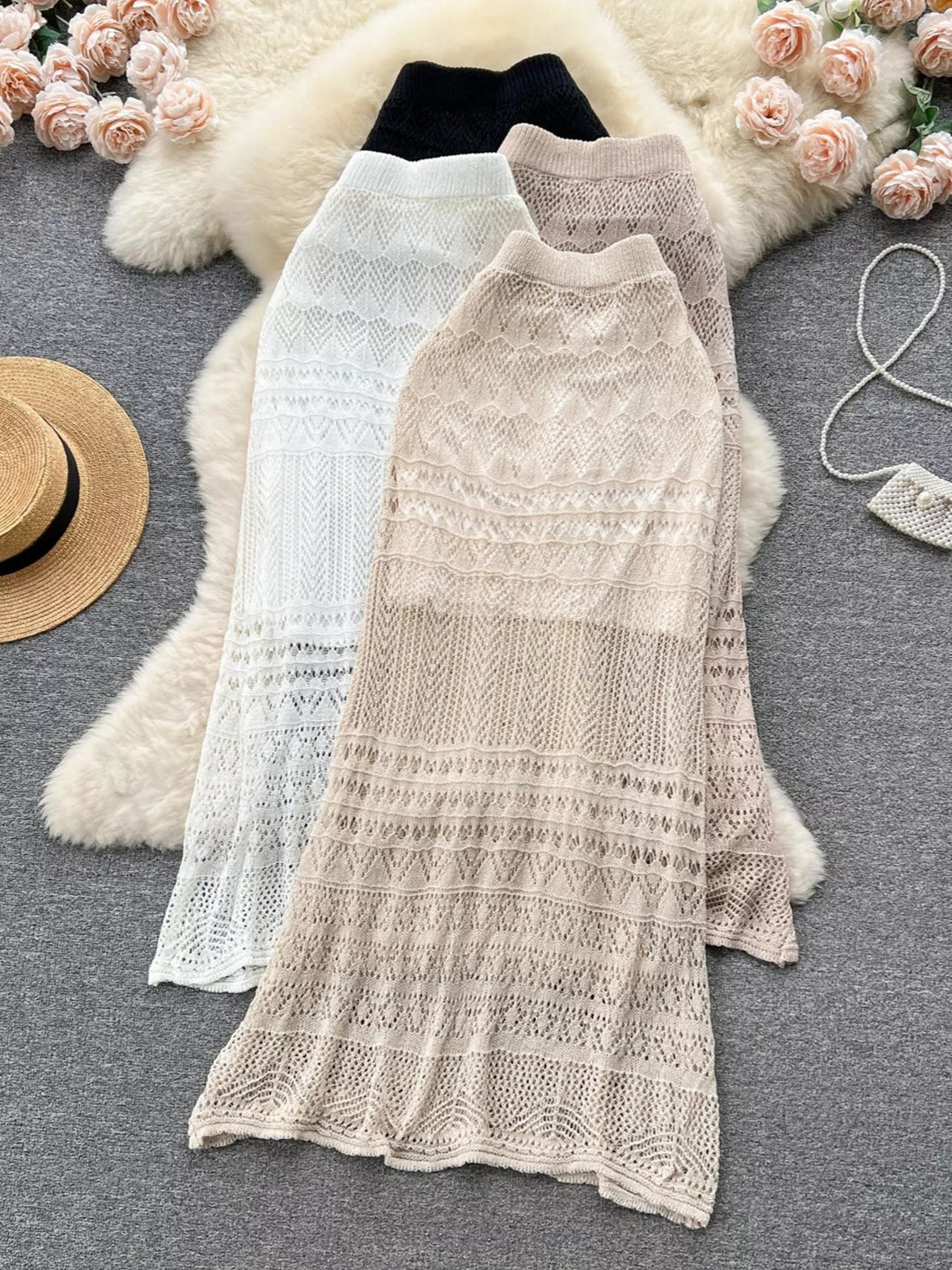 Knitted Hollow Out Maxi Skirt designed for comfort and style at Lookzlike