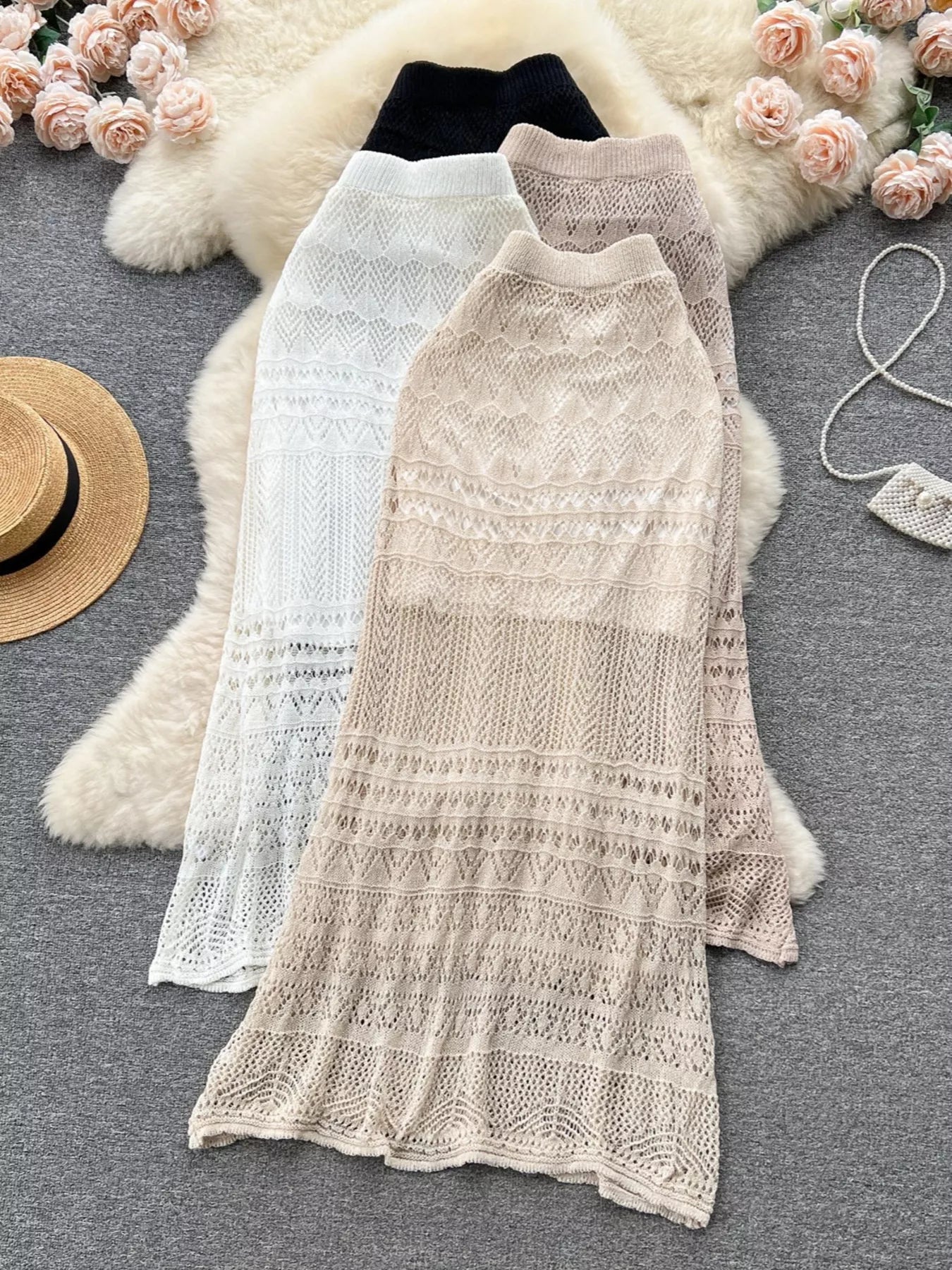 Knitted Hollow Out Maxi Skirt designed for comfort and style at Lookzlike