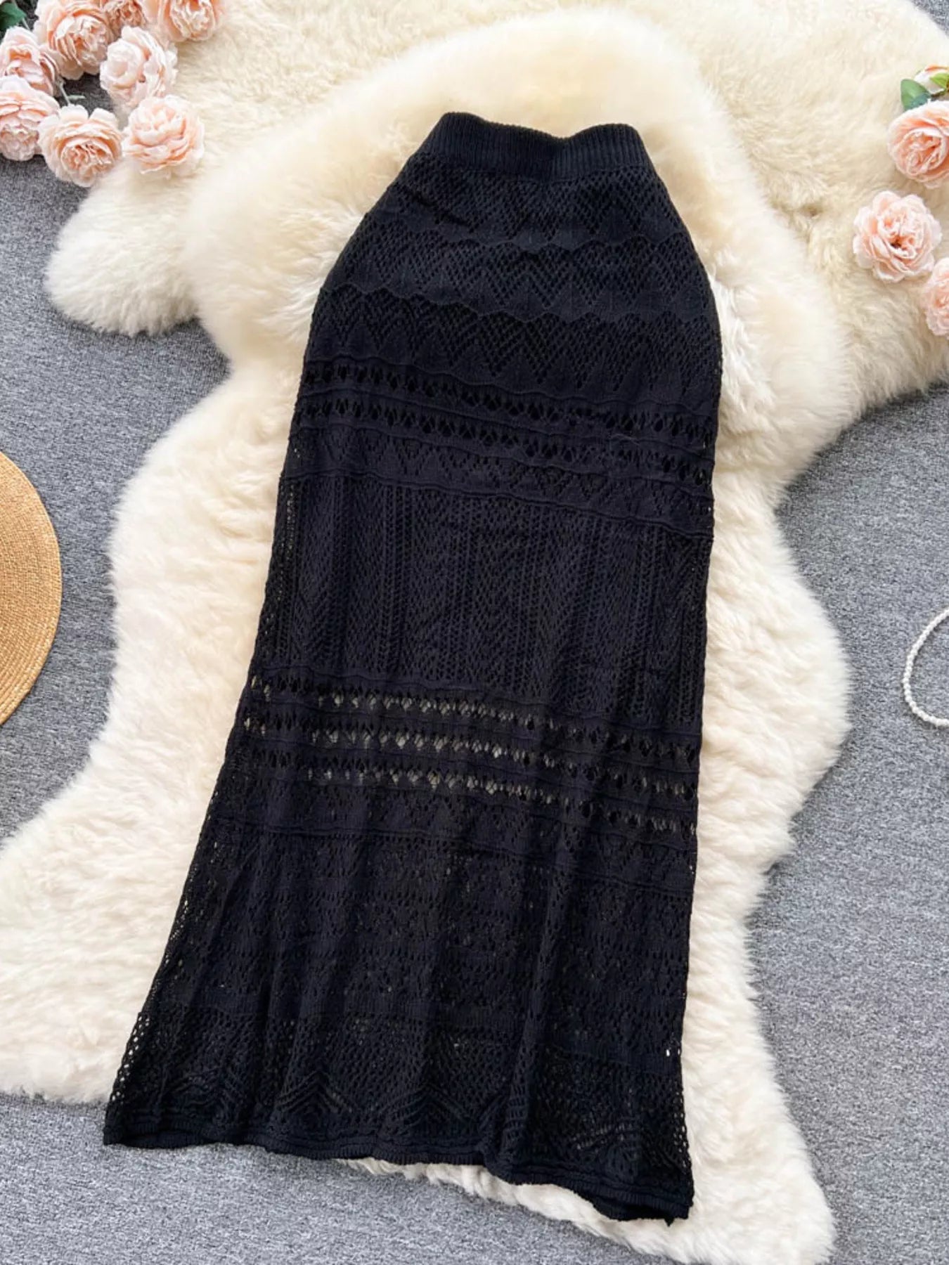 Knitted Hollow Out Maxi Skirt designed for comfort and style at Lookzlike