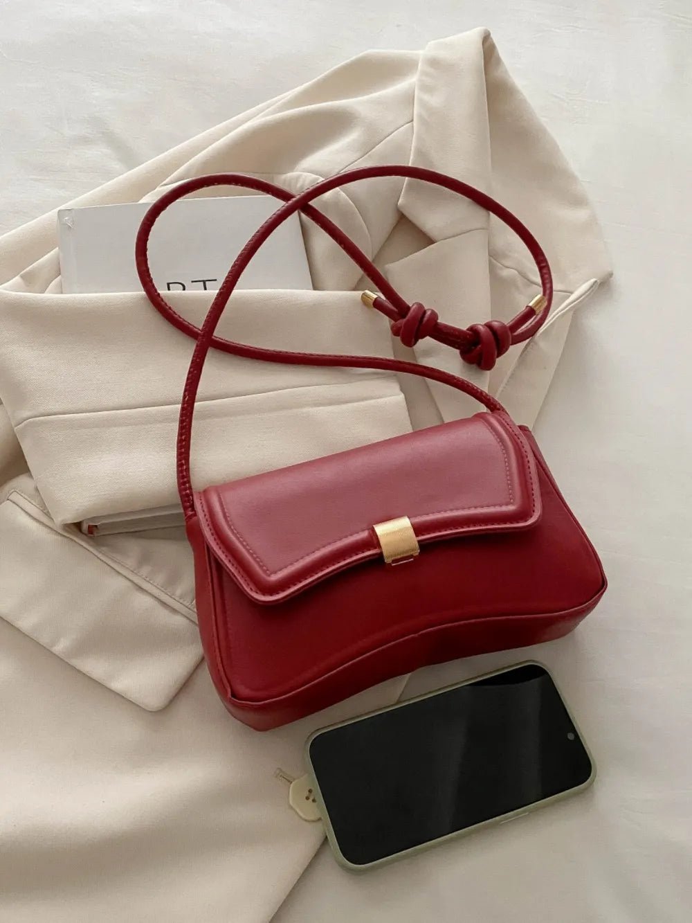 Knotted Strap PU Leather Handbag - Lookzlike