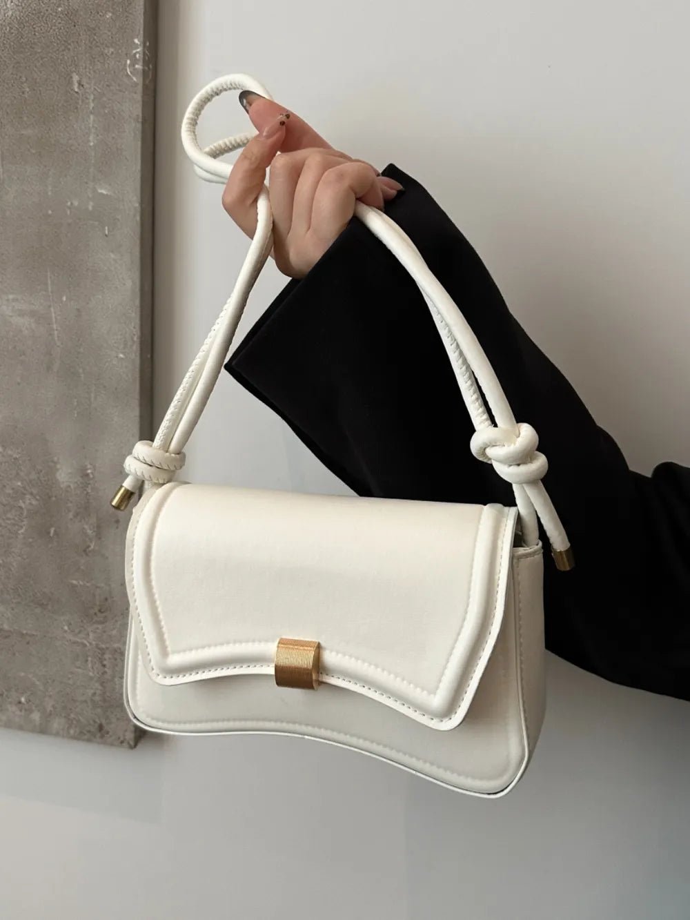 Knotted Strap PU Leather Handbag - Lookzlike