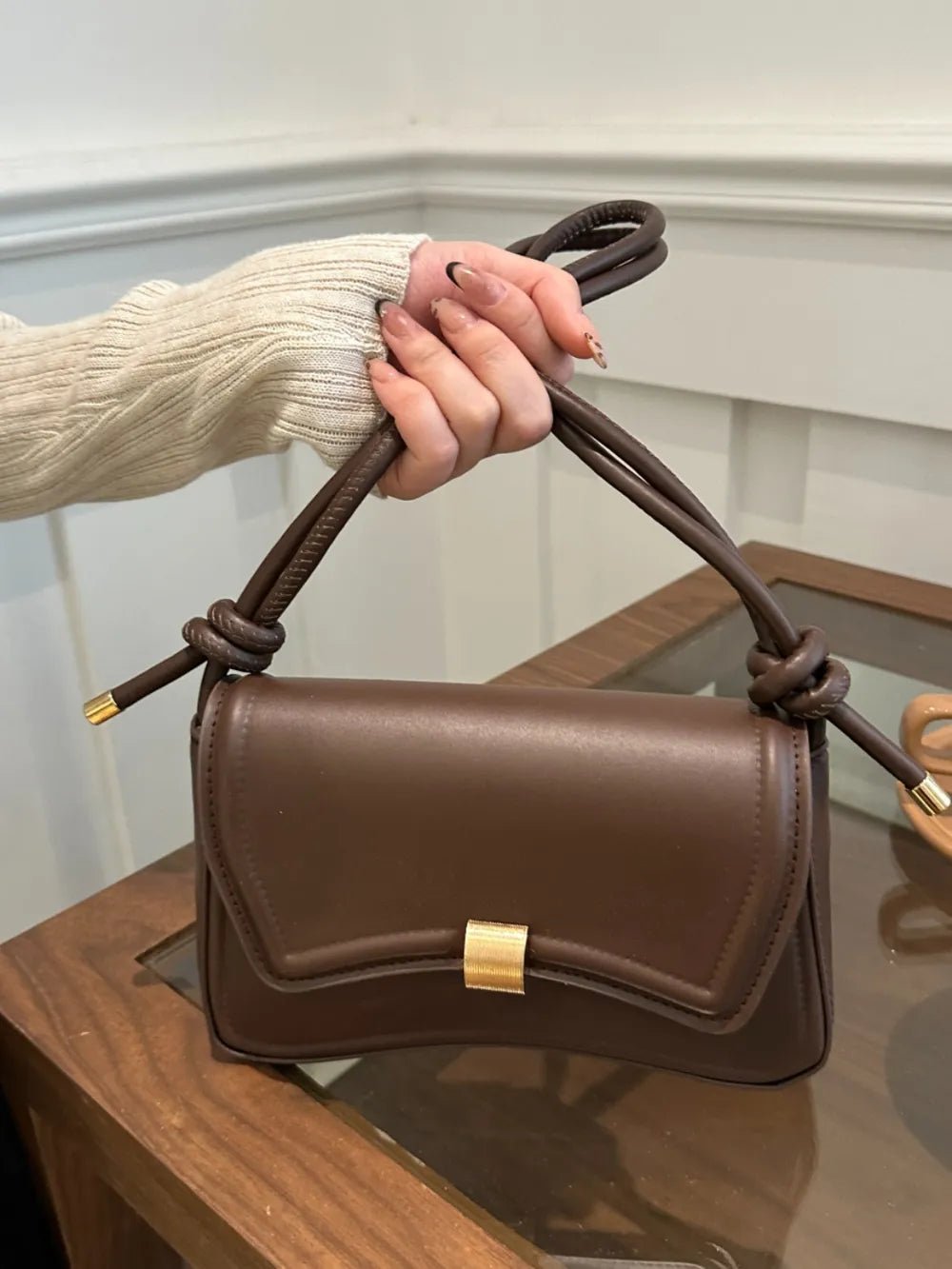 Knotted Strap PU Leather Handbag - Lookzlike