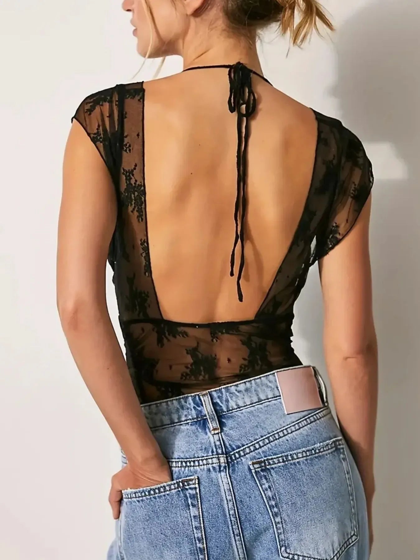 Lace Cap Sleeve Ruched T-Shirt - Lookzlike