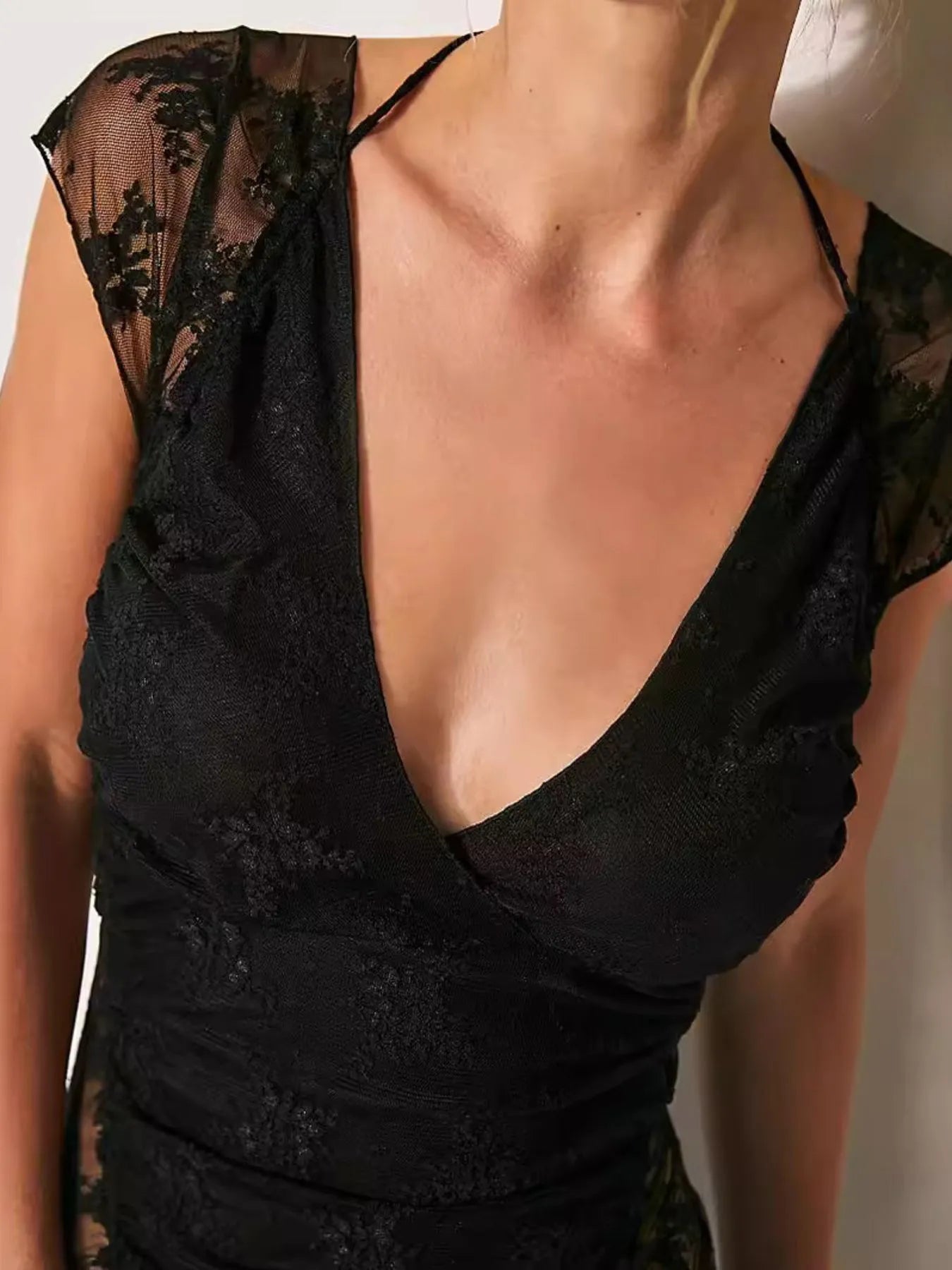 Lace Cap Sleeve Ruched T-Shirt - Lookzlike