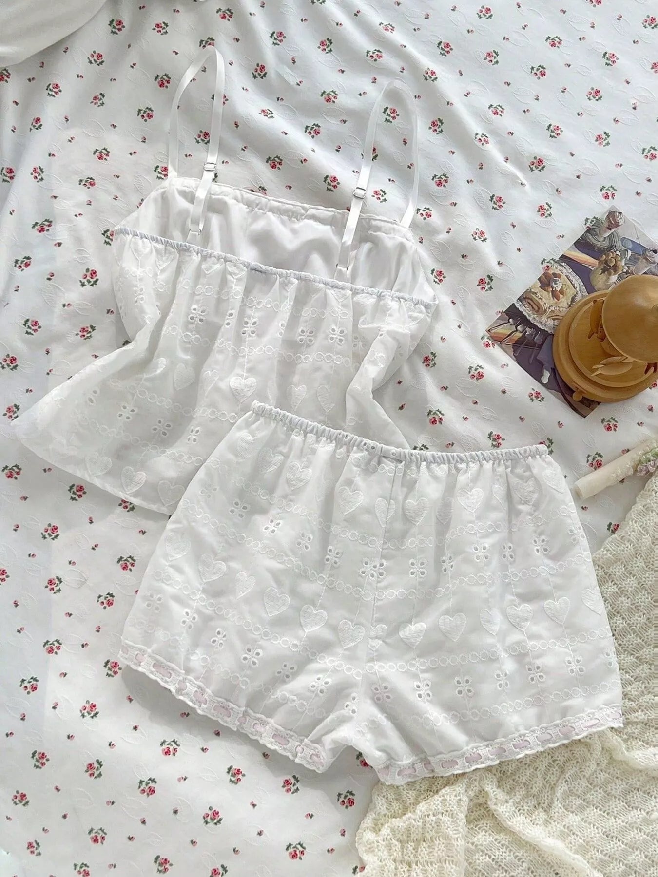 Lace Detail Eyelet Cami and Shorts Set designed for comfort and style at Lookzlike
