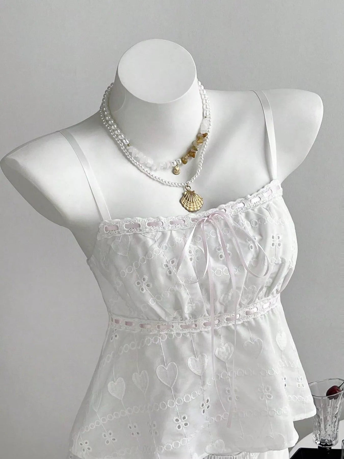 Lace Detail Eyelet Cami and Shorts Set designed for comfort and style at Lookzlike
